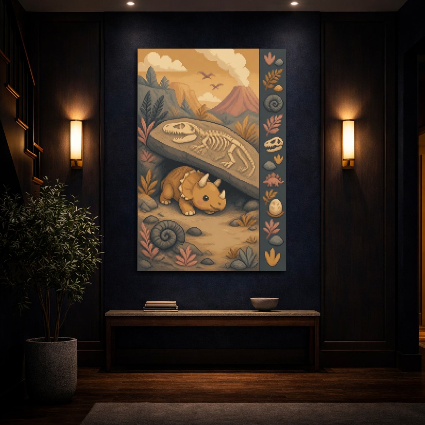 Mockup 4. Kids Room Triceratops Hideout shown as canvas print