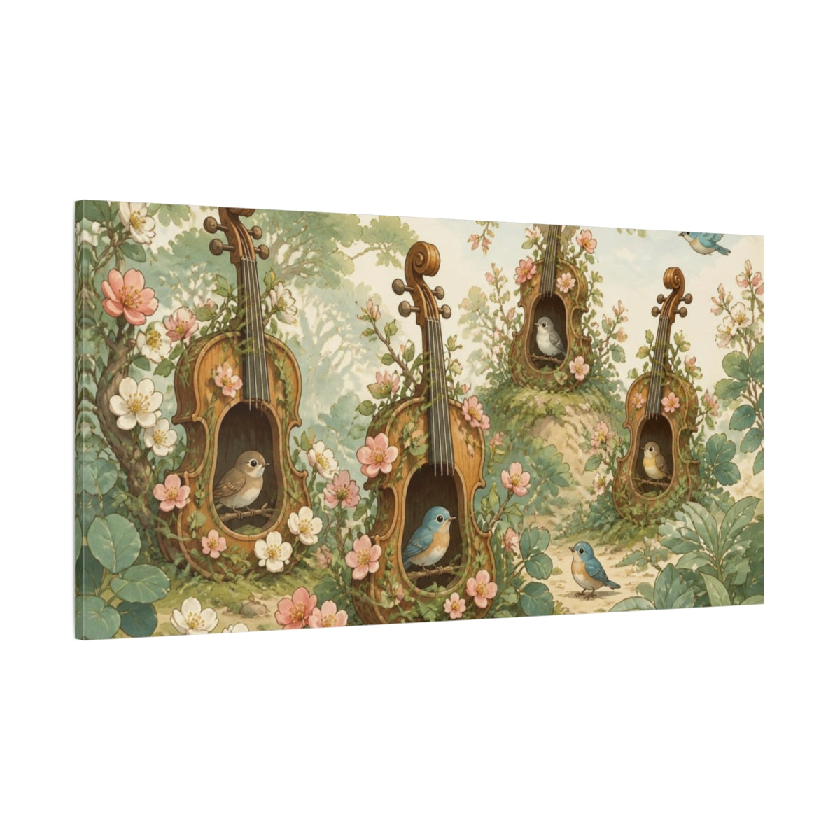 Side Mockup 2. Kids Room Violin Birdhouses shown as canvas print