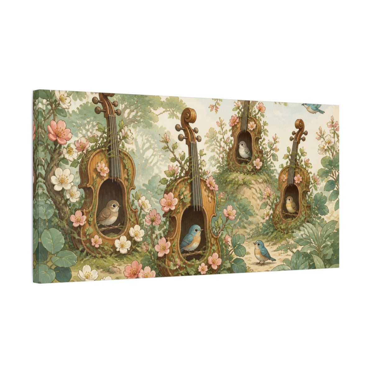 Side Mockup 1. Kids Room Violin Birdhouses shown as canvas print