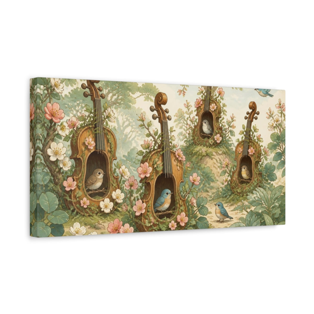 Side Mockup 3. Kids Room Violin Birdhouses shown as canvas print