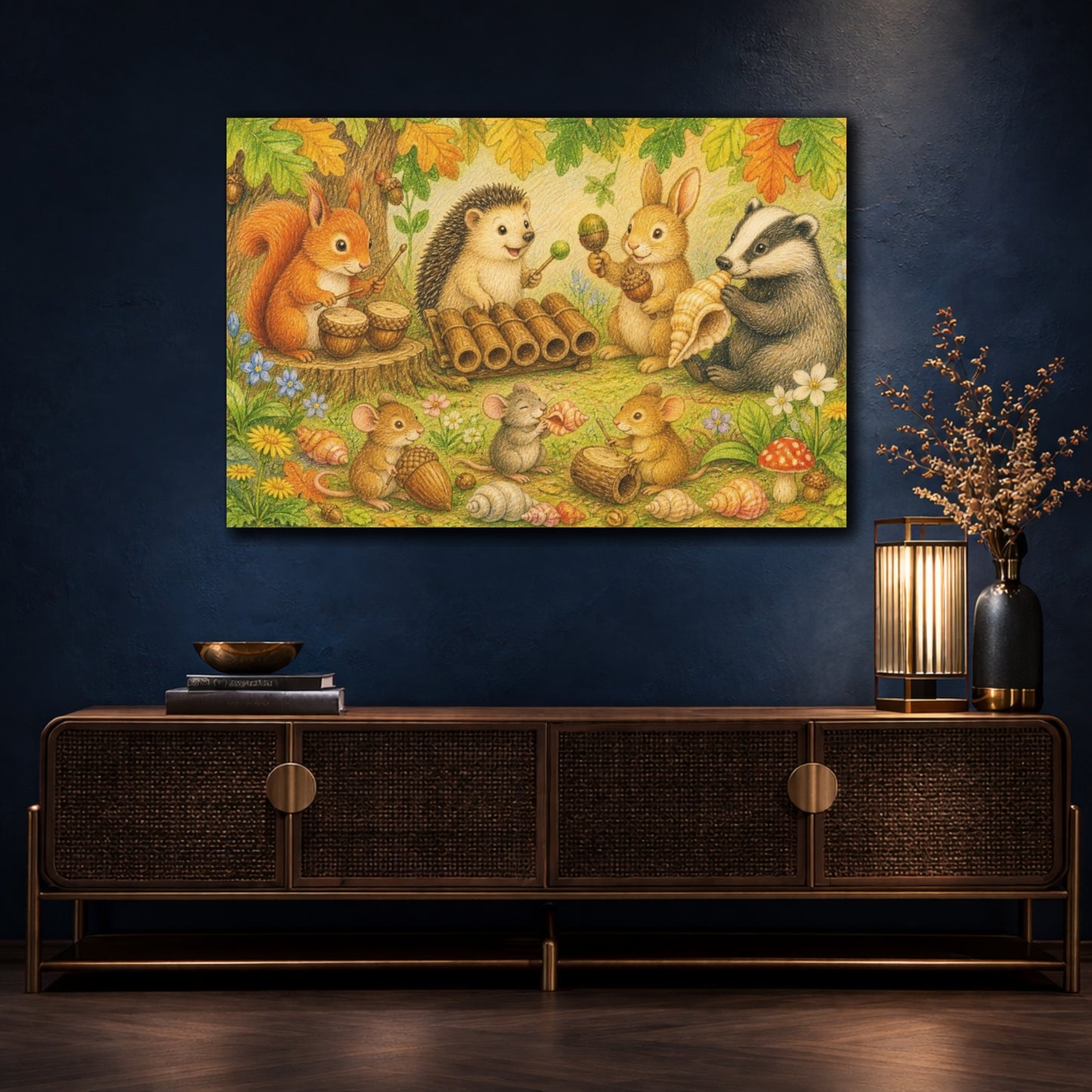 Mockup 4. Kids Room Woodland Band shown as canvas print