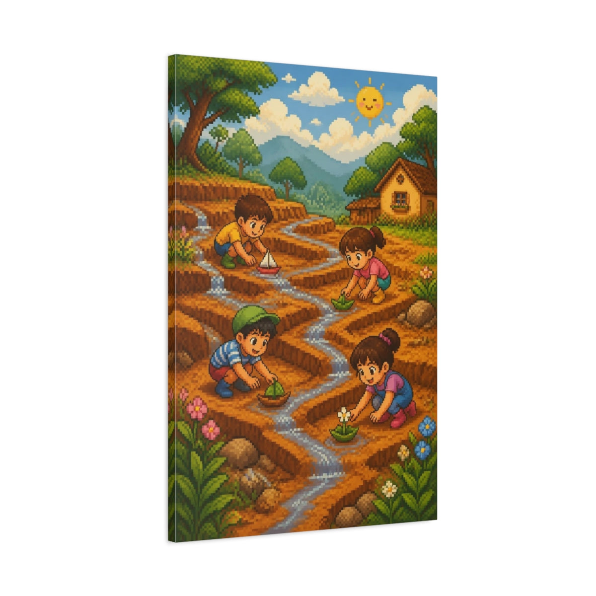 Main Mockup. Kids Sailing Paper Boats shown as canvas print
