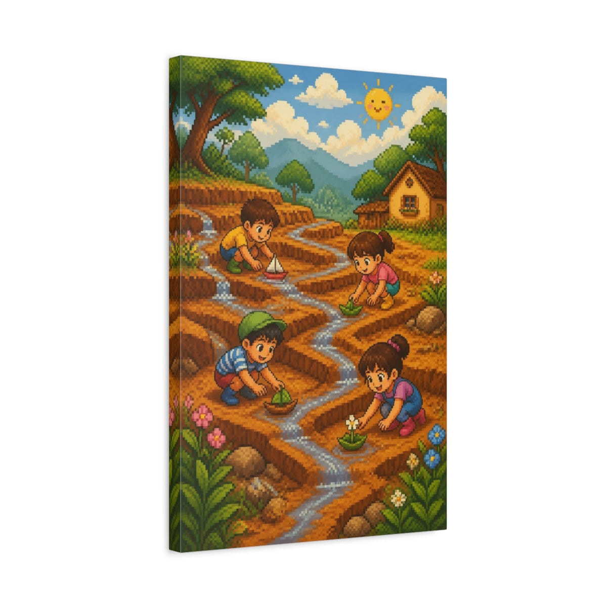 Side Mockup 3. Kids Sailing Paper Boats shown as canvas print