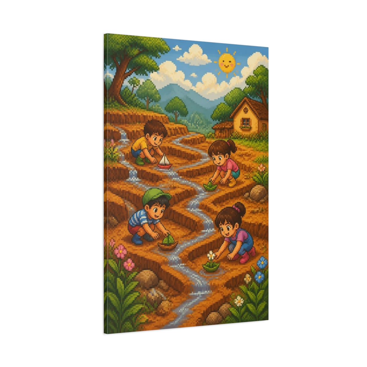 Side Mockup 1. Kids Sailing Paper Boats shown as canvas print