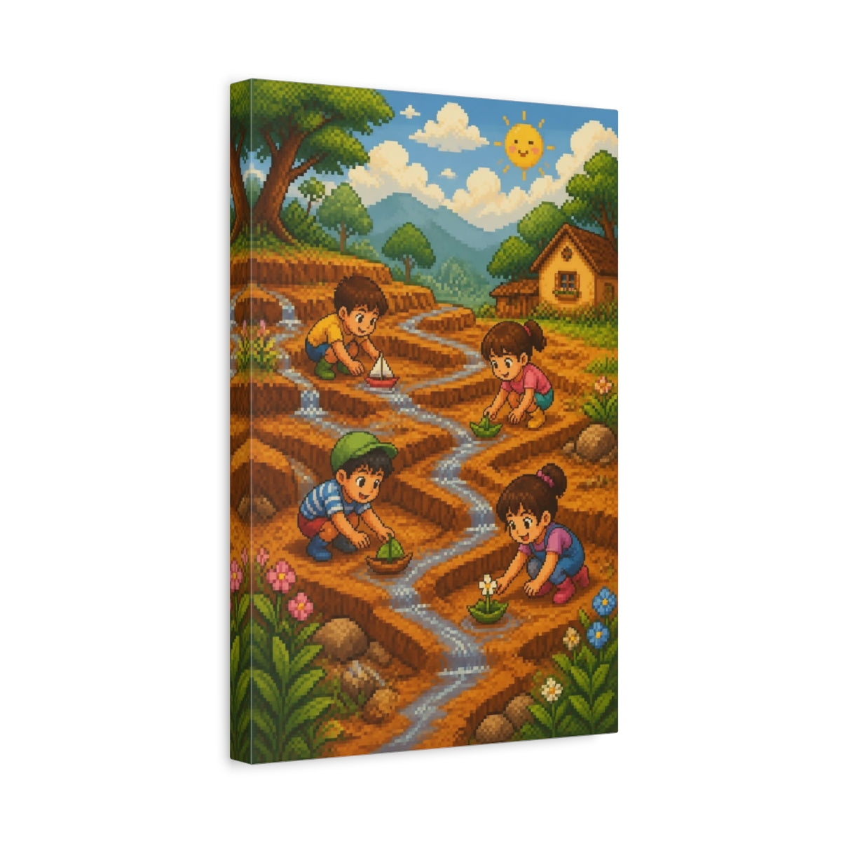 Side Mockup 4. Kids Sailing Paper Boats shown as canvas print