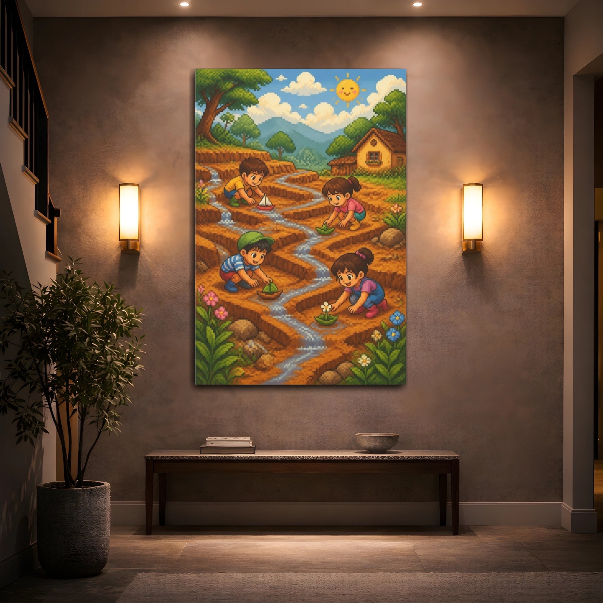 Mockup 2. Kids Sailing Paper Boats shown as canvas print