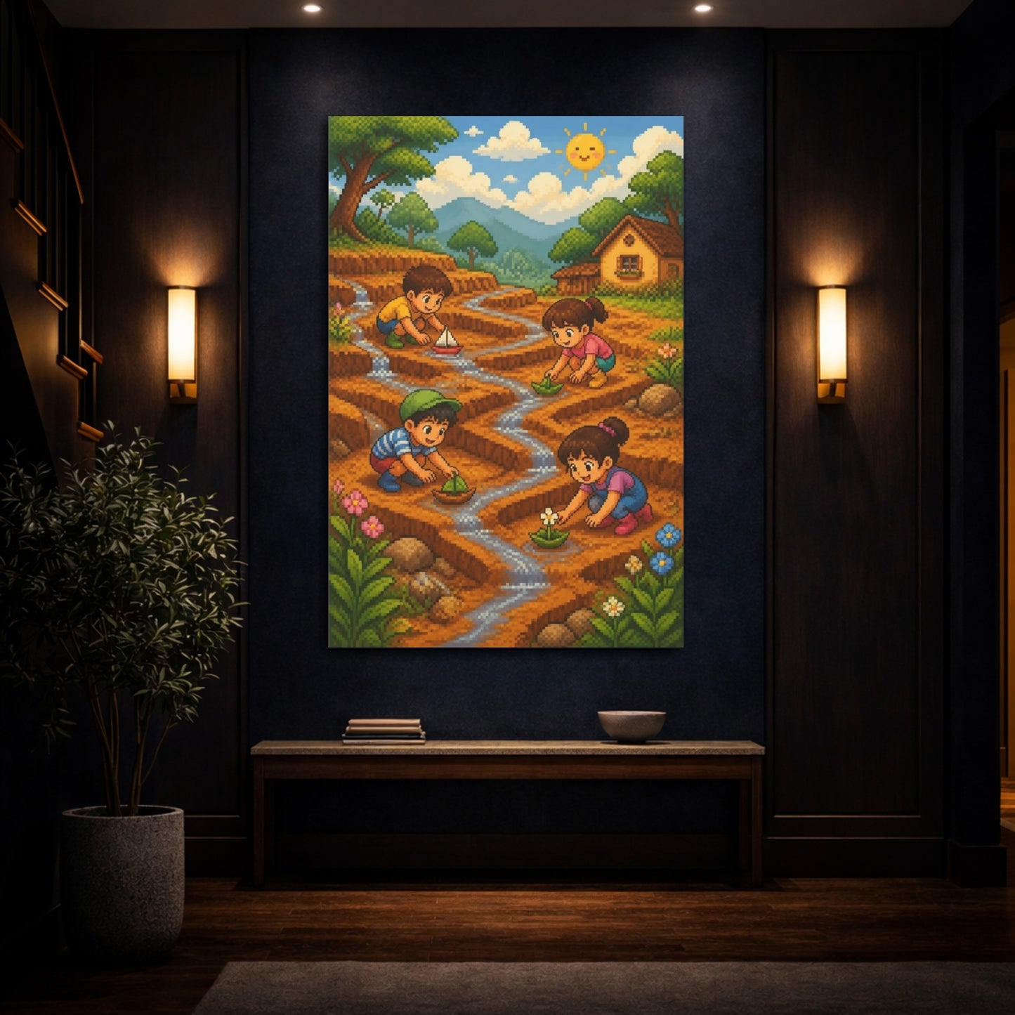 Mockup 4. Kids Sailing Paper Boats shown as canvas print