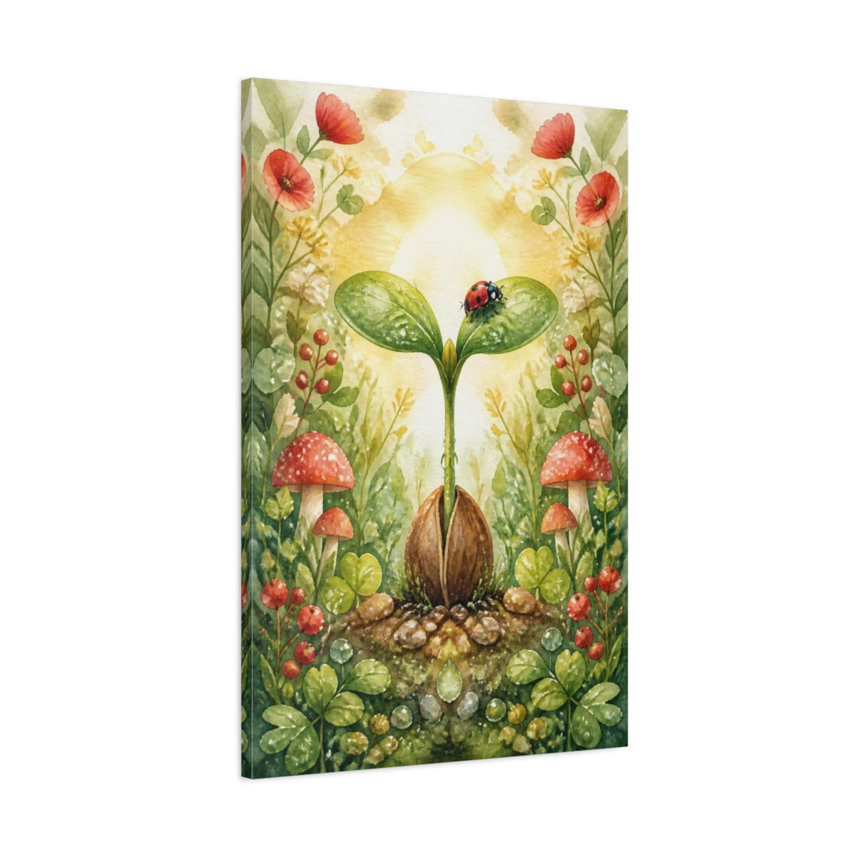 Main Mockup. Kids Seedling And Ladybug shown as canvas print
