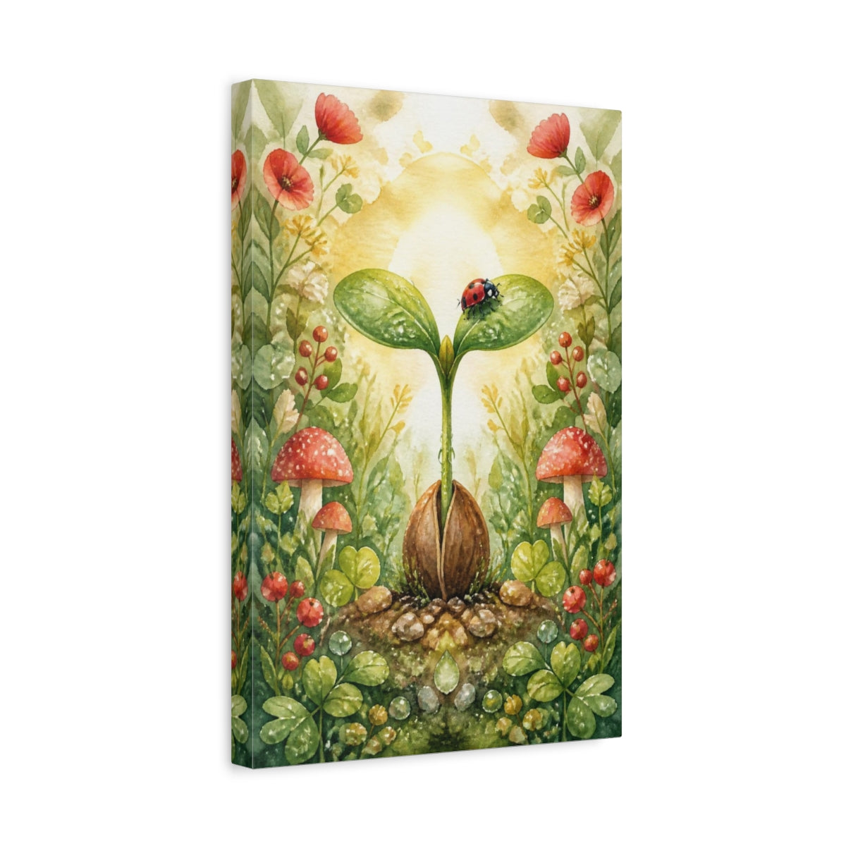 Side Mockup 4. Kids Seedling And Ladybug shown as canvas print