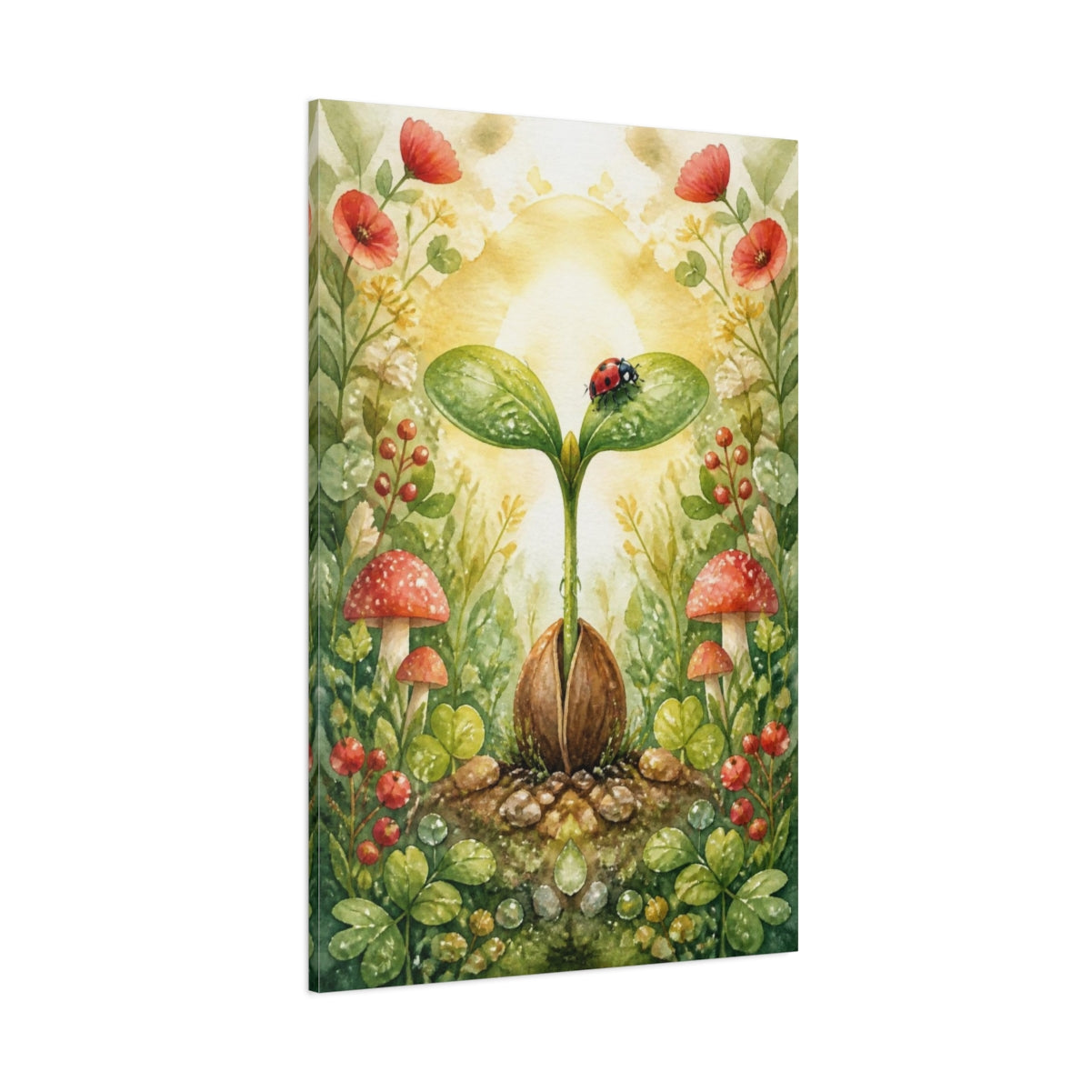 Side Mockup 1. Kids Seedling And Ladybug shown as canvas print