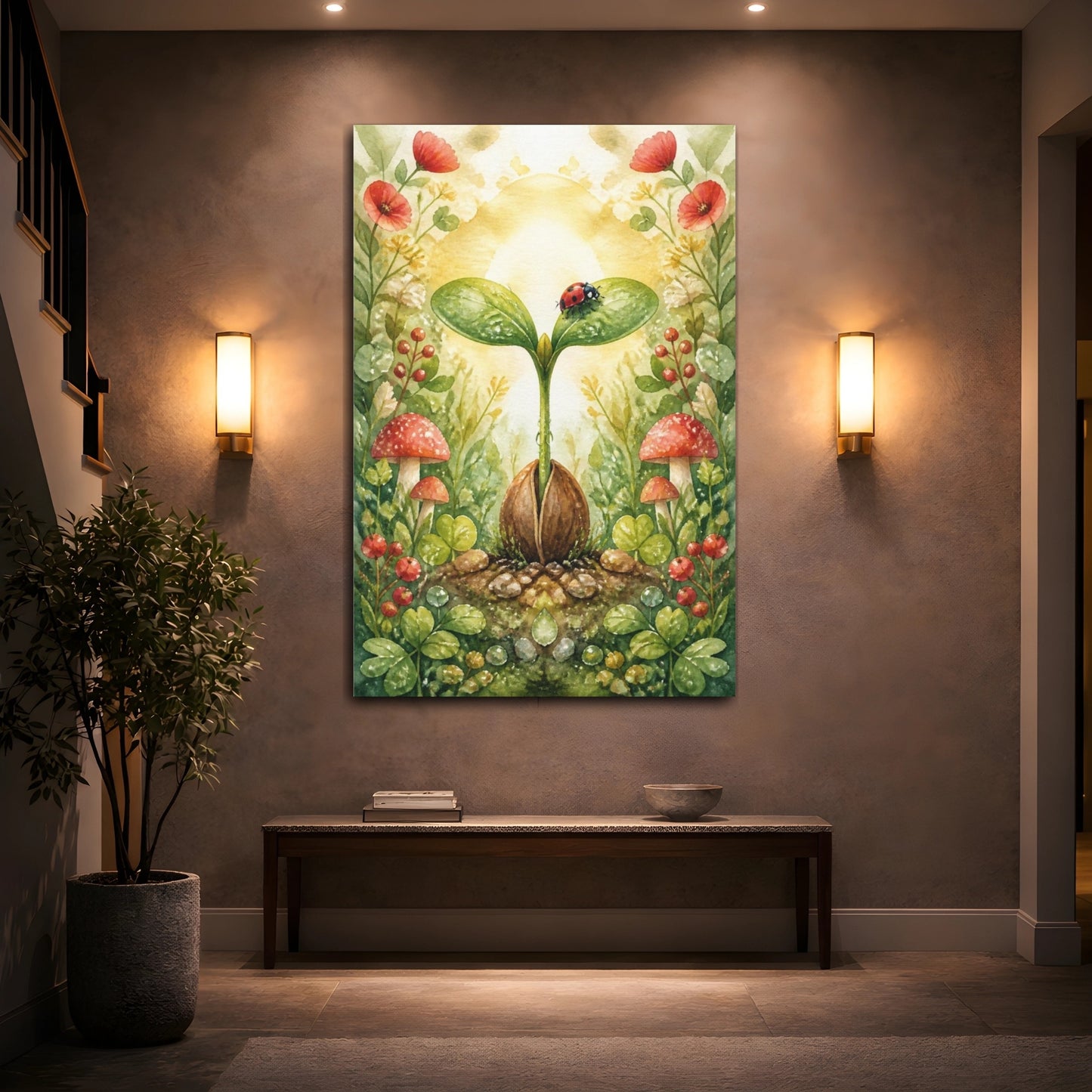 Mockup 2. Kids Seedling And Ladybug shown as canvas print