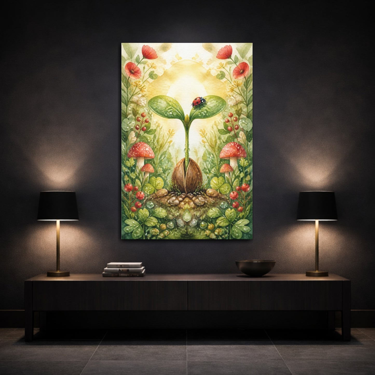 Mockup 3. Kids Seedling And Ladybug shown as canvas print
