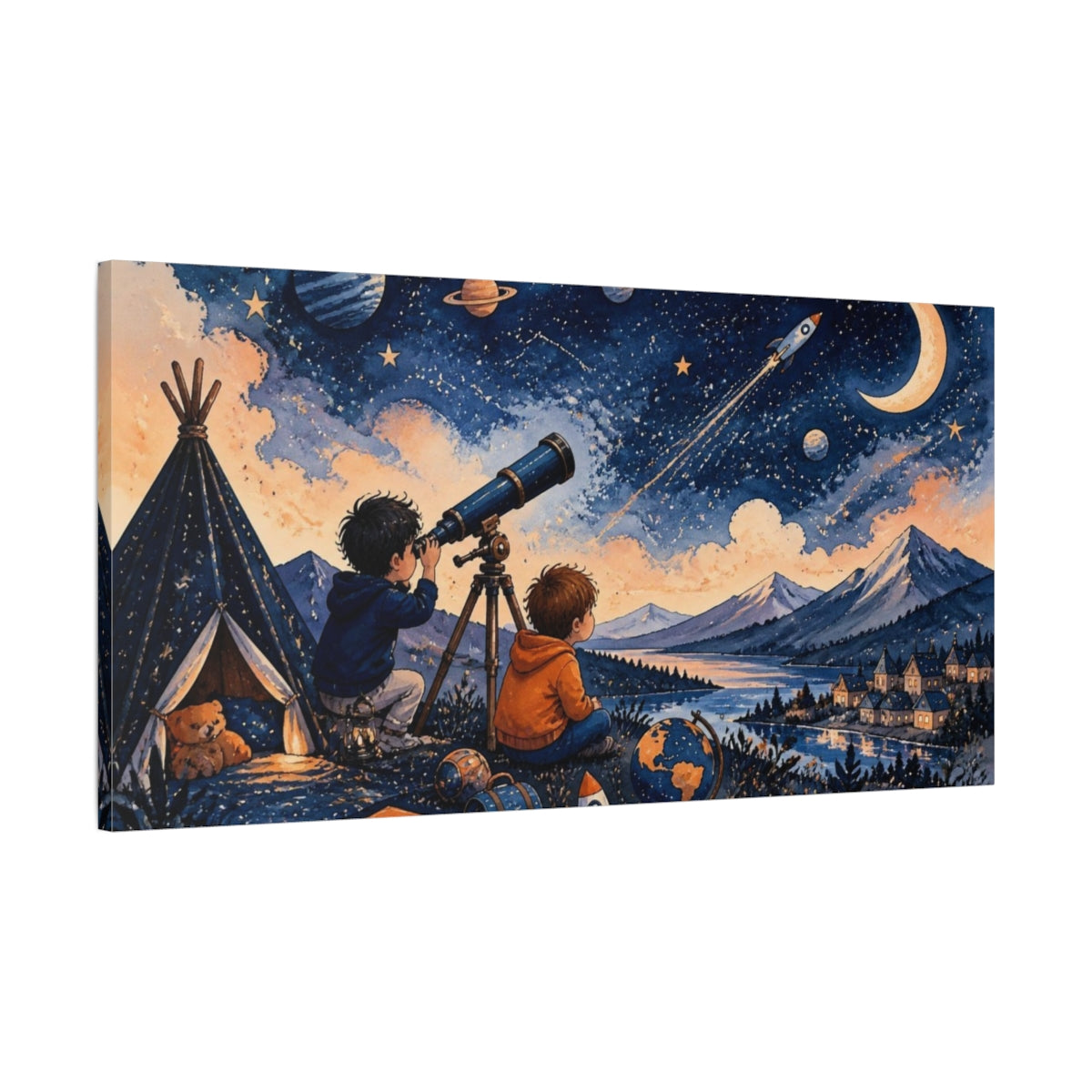 Main Mockup. Kids Stargazing Adventure shown as canvas print