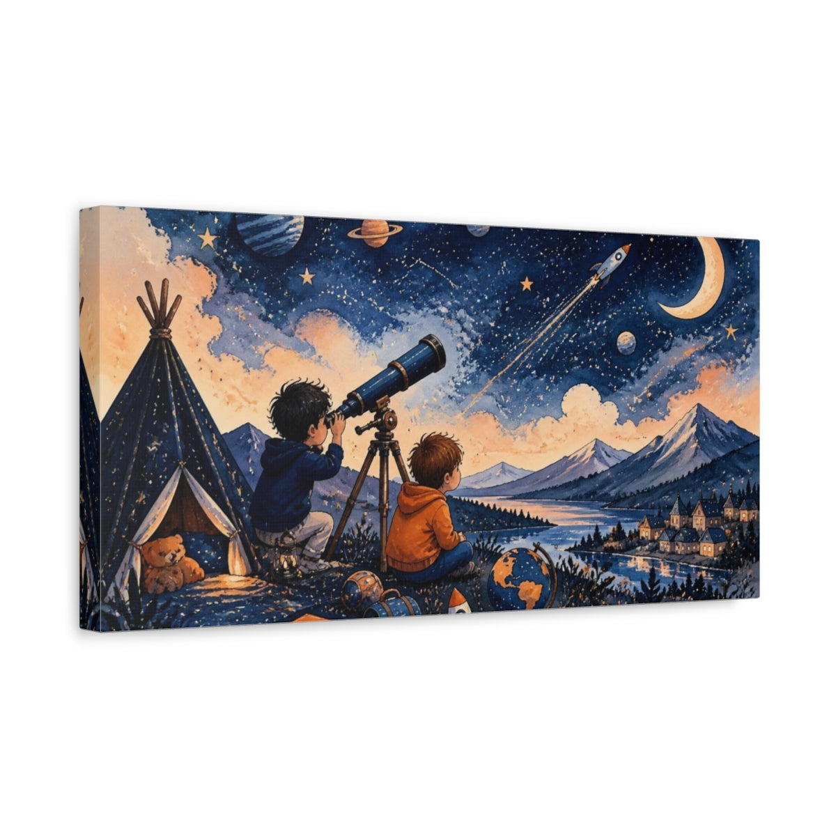 Side Mockup 3. Kids Stargazing Adventure shown as canvas print