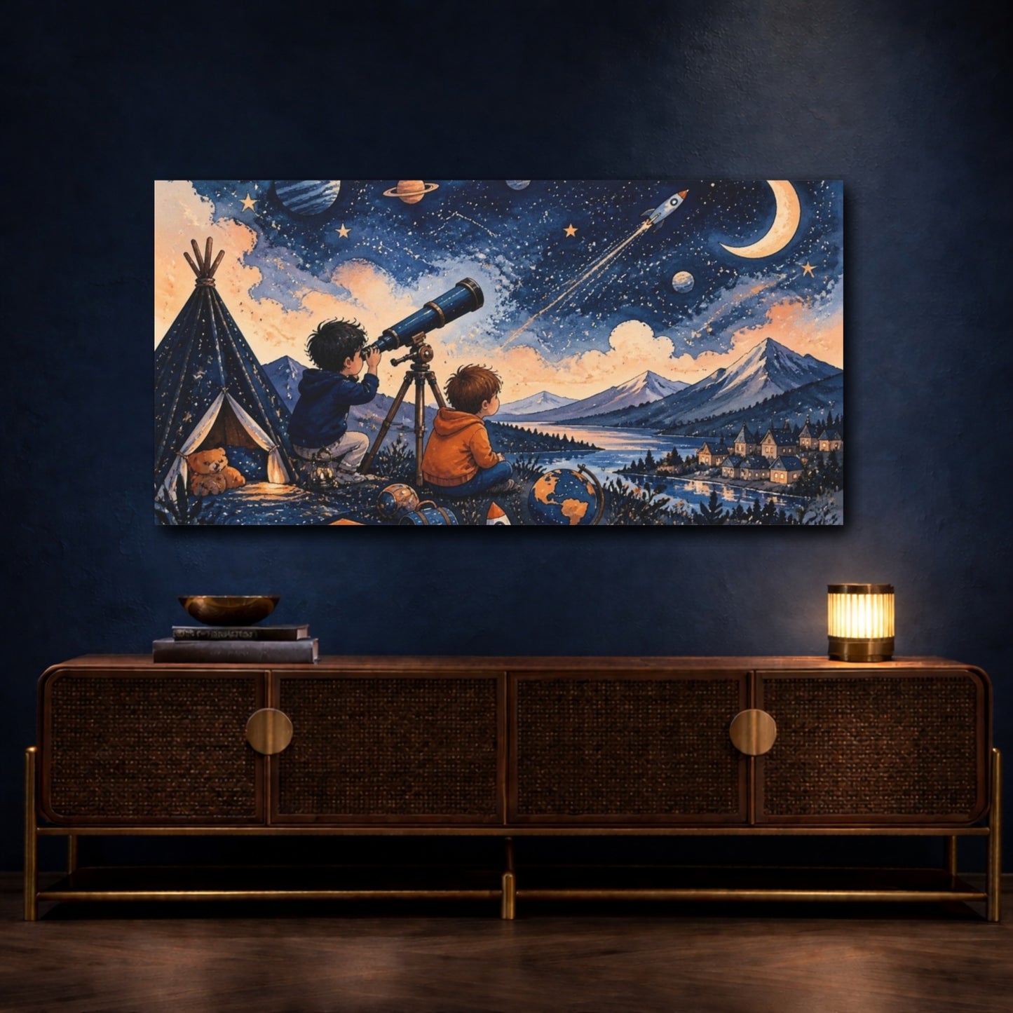Mockup 4. Kids Stargazing Adventure shown as canvas print