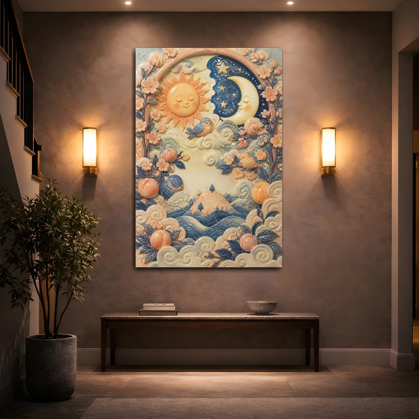 Mockup 2. Kids Sun & Moon Garden shown as canvas print