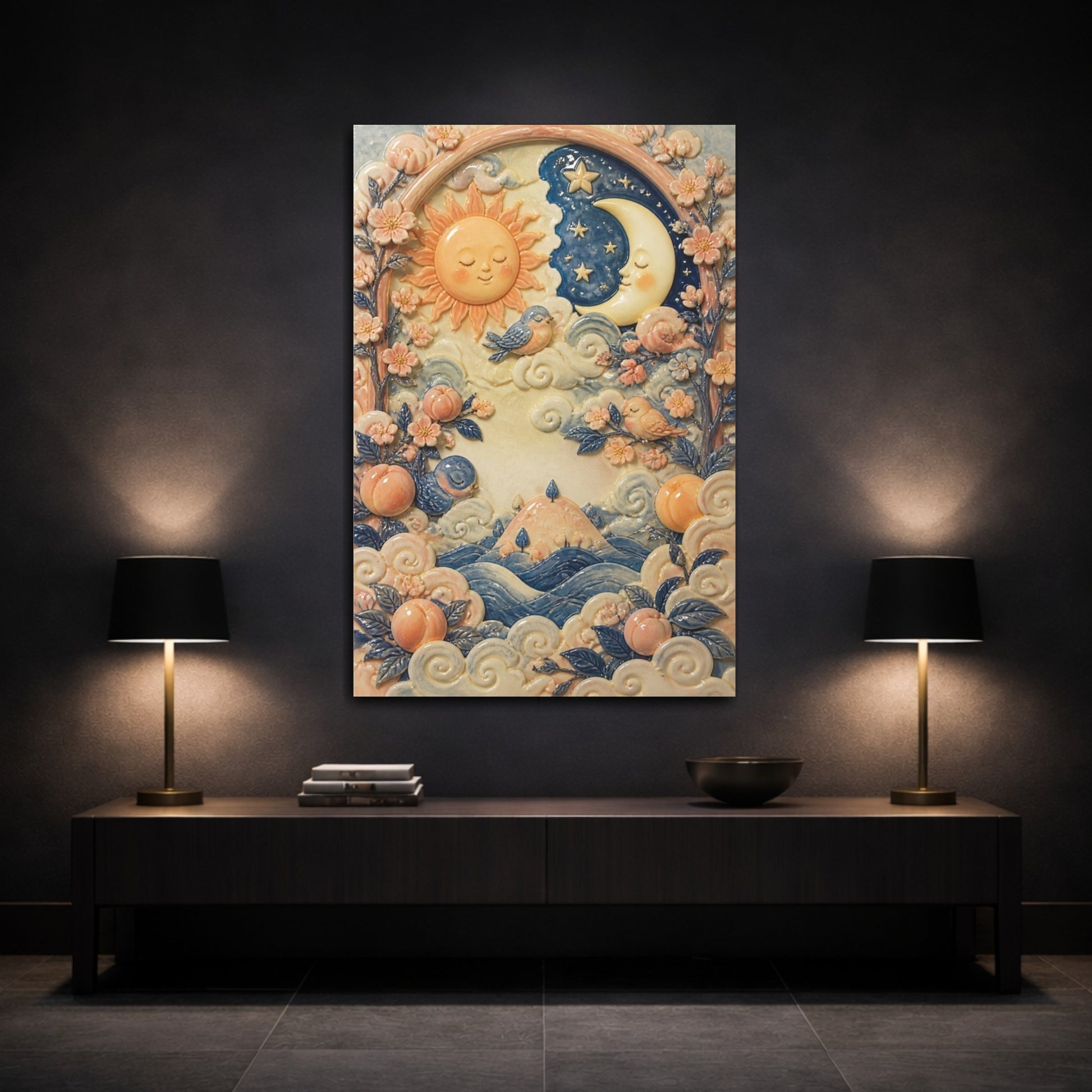 Mockup 3. Kids Sun & Moon Garden shown as canvas print
