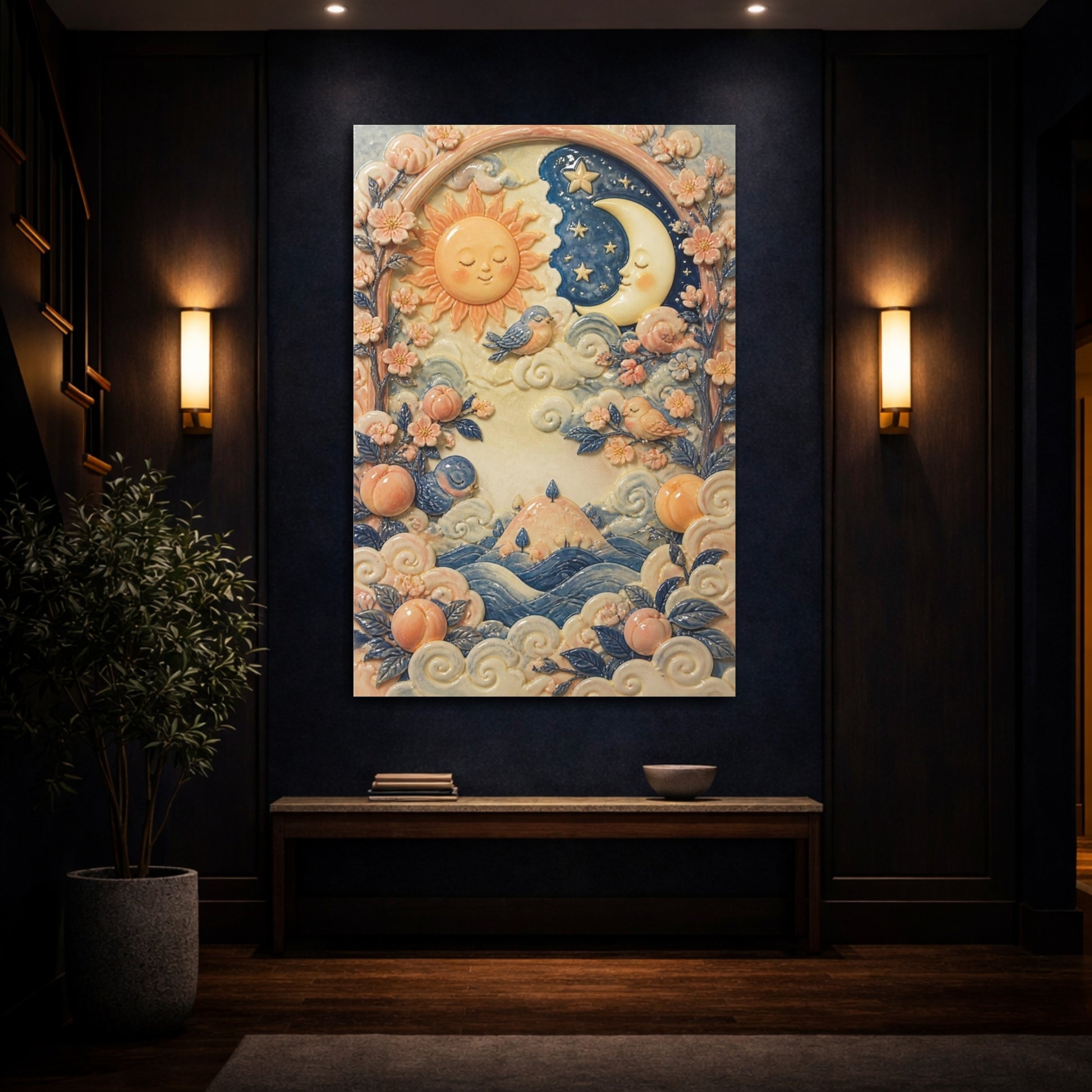 Mockup 4. Kids Sun & Moon Garden shown as canvas print