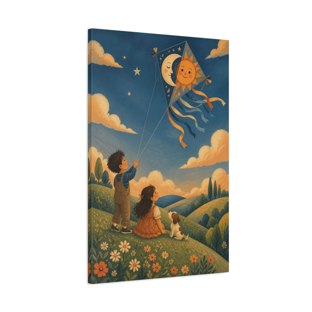 Main Mockup. Kids Sun Kite shown as canvas print