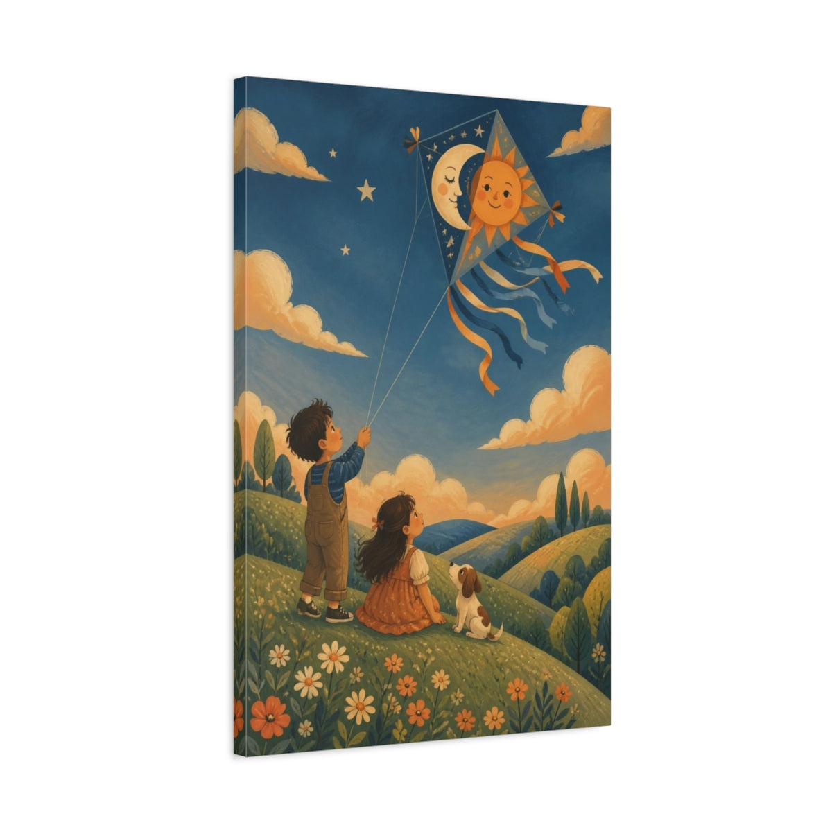 Side Mockup 2. Kids Sun Kite shown as canvas print