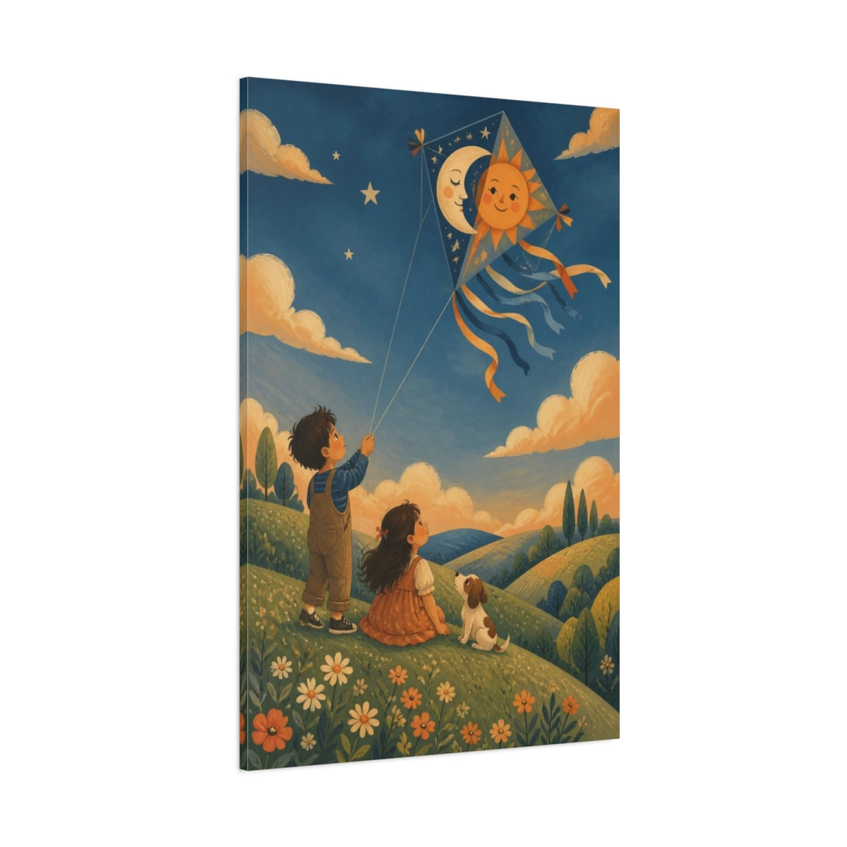 Side Mockup 1. Kids Sun Kite shown as canvas print