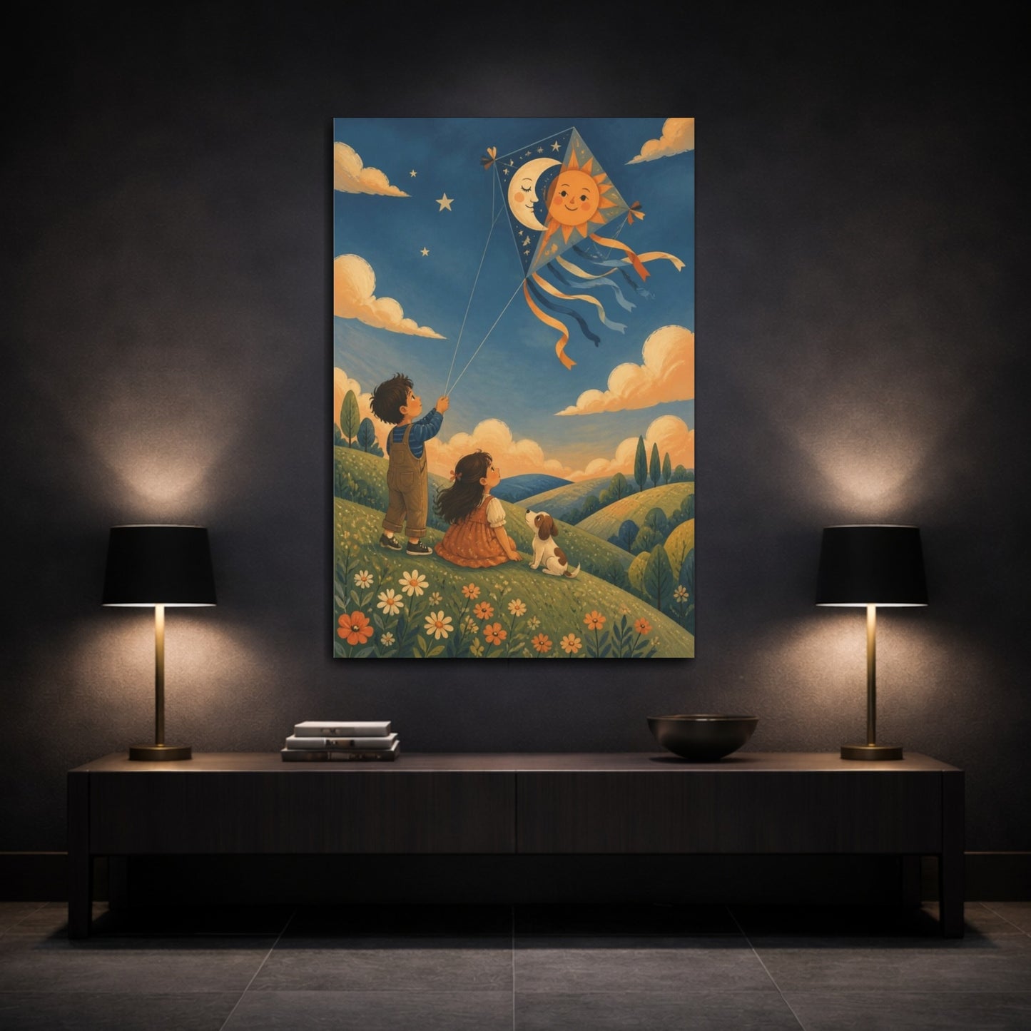 Mockup 3. Kids Sun Kite shown as canvas print