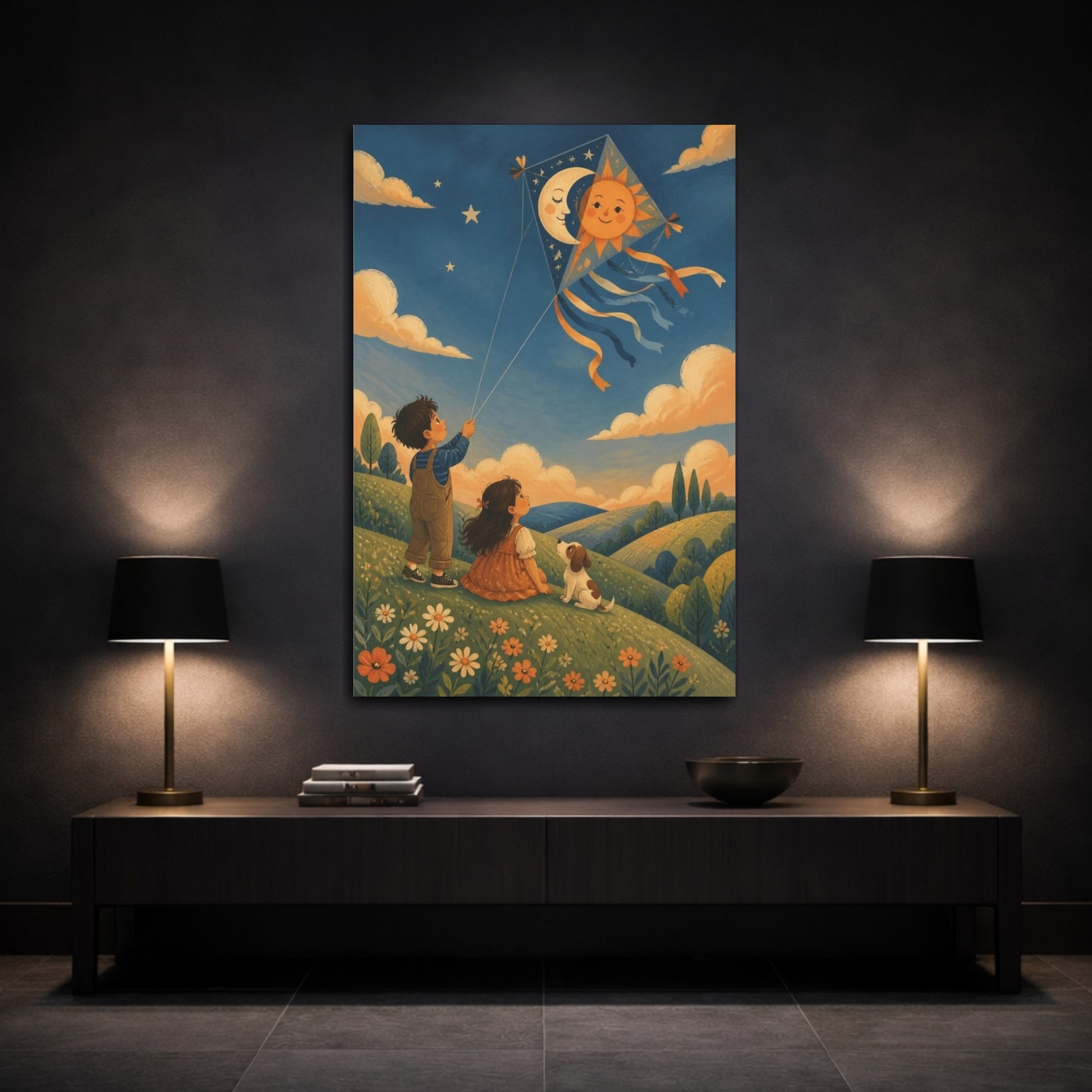 Mockup 3. Kids Sun Kite shown as canvas print