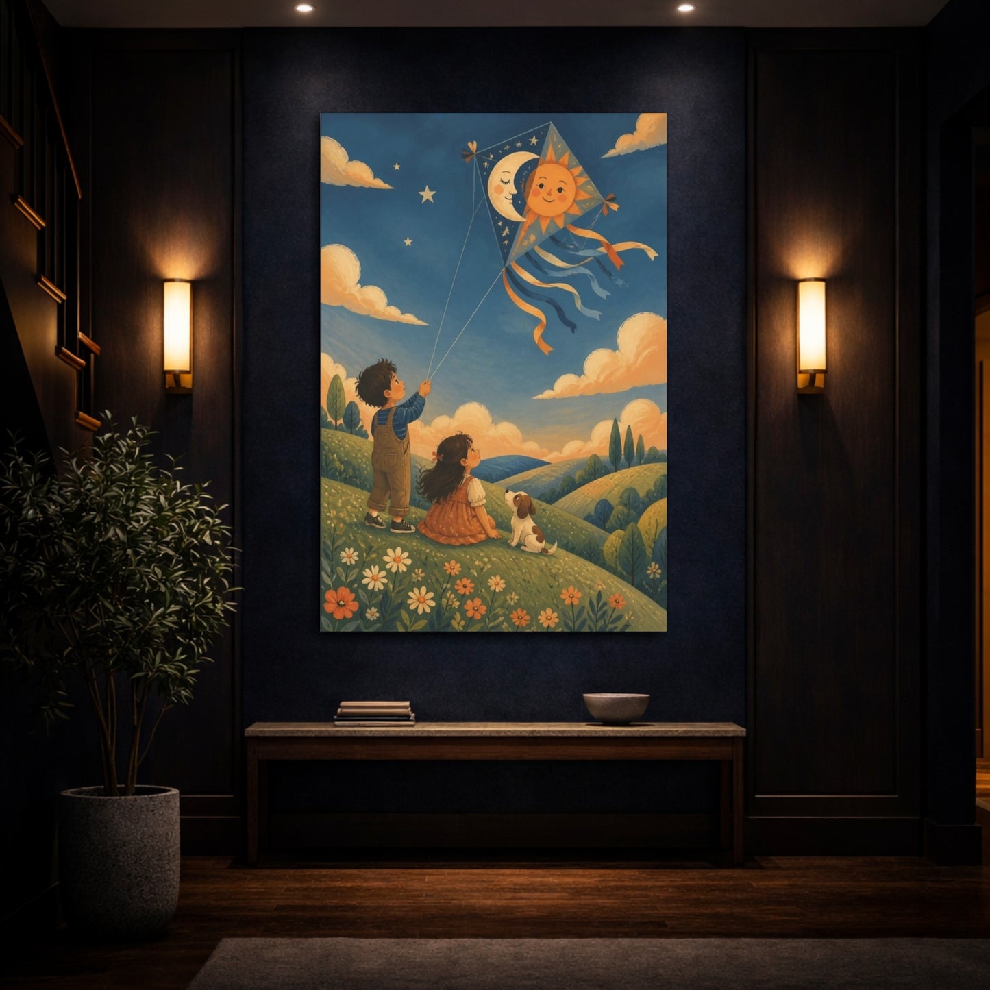 Mockup 4. Kids Sun Kite shown as canvas print