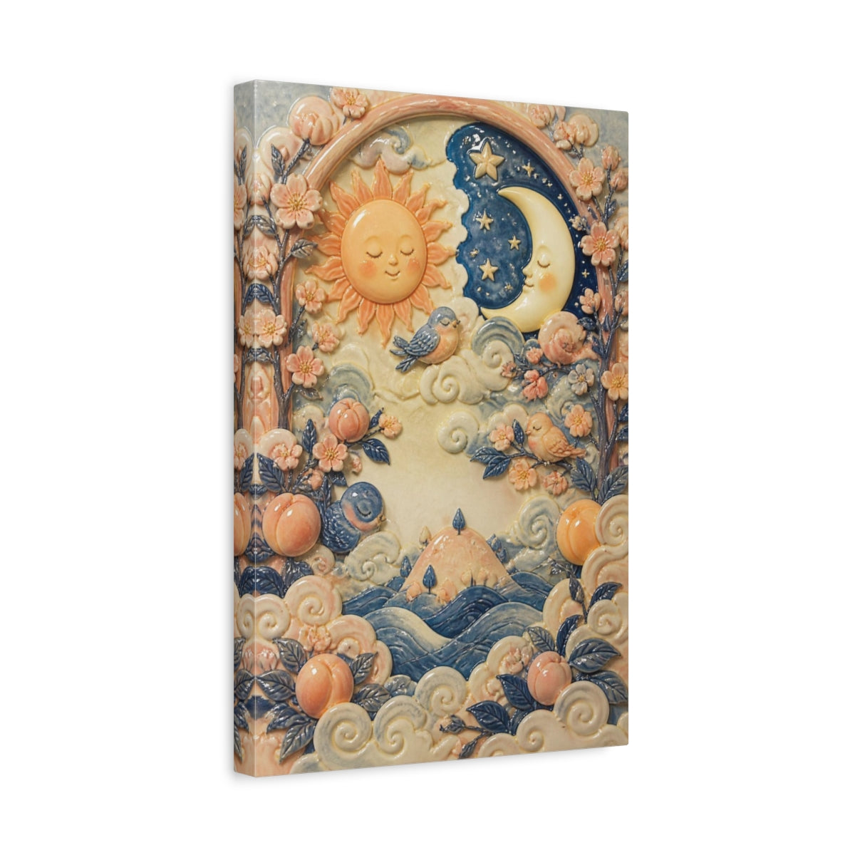 Side Mockup 4. Kids Sun & Moon Garden shown as canvas print