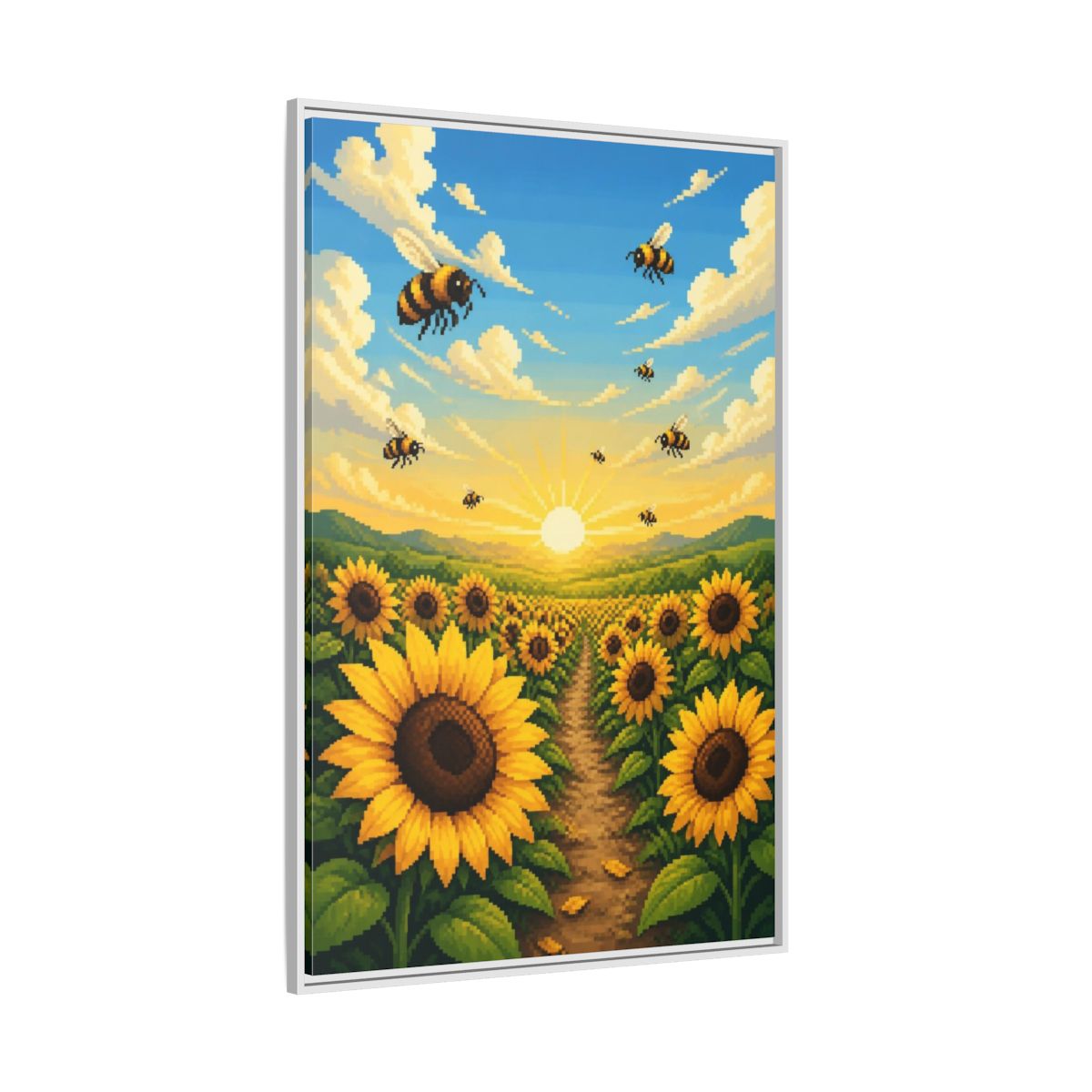 Side Mockup 7. Kids Sunflower Field shown as framed canvas print
