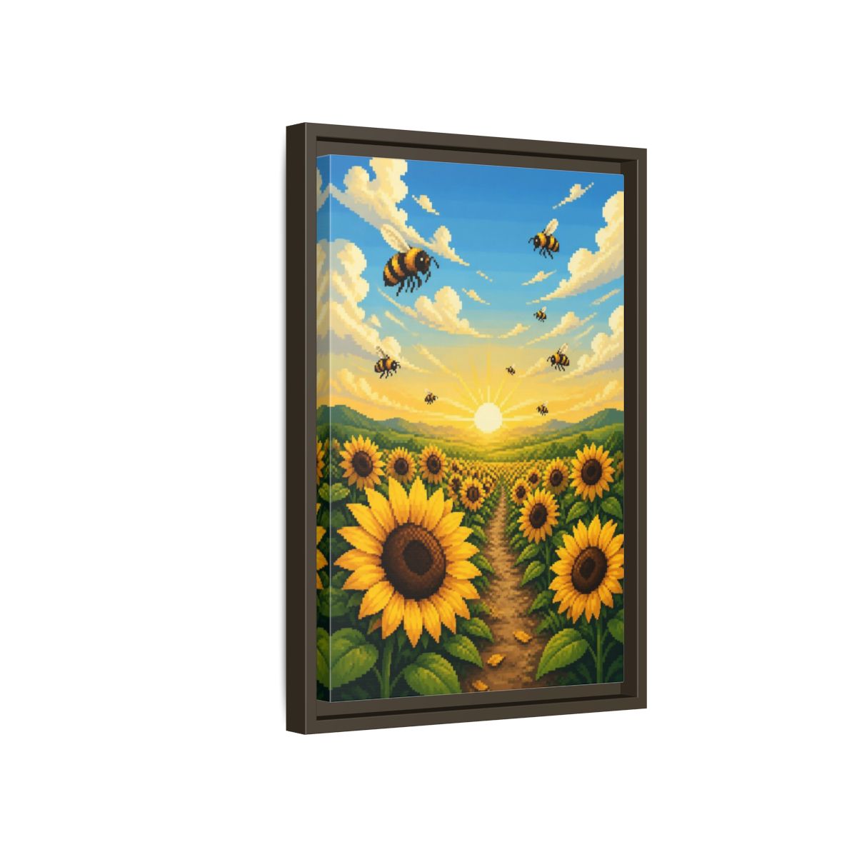 Side Mockup 5. Kids Sunflower Field shown as framed canvas print