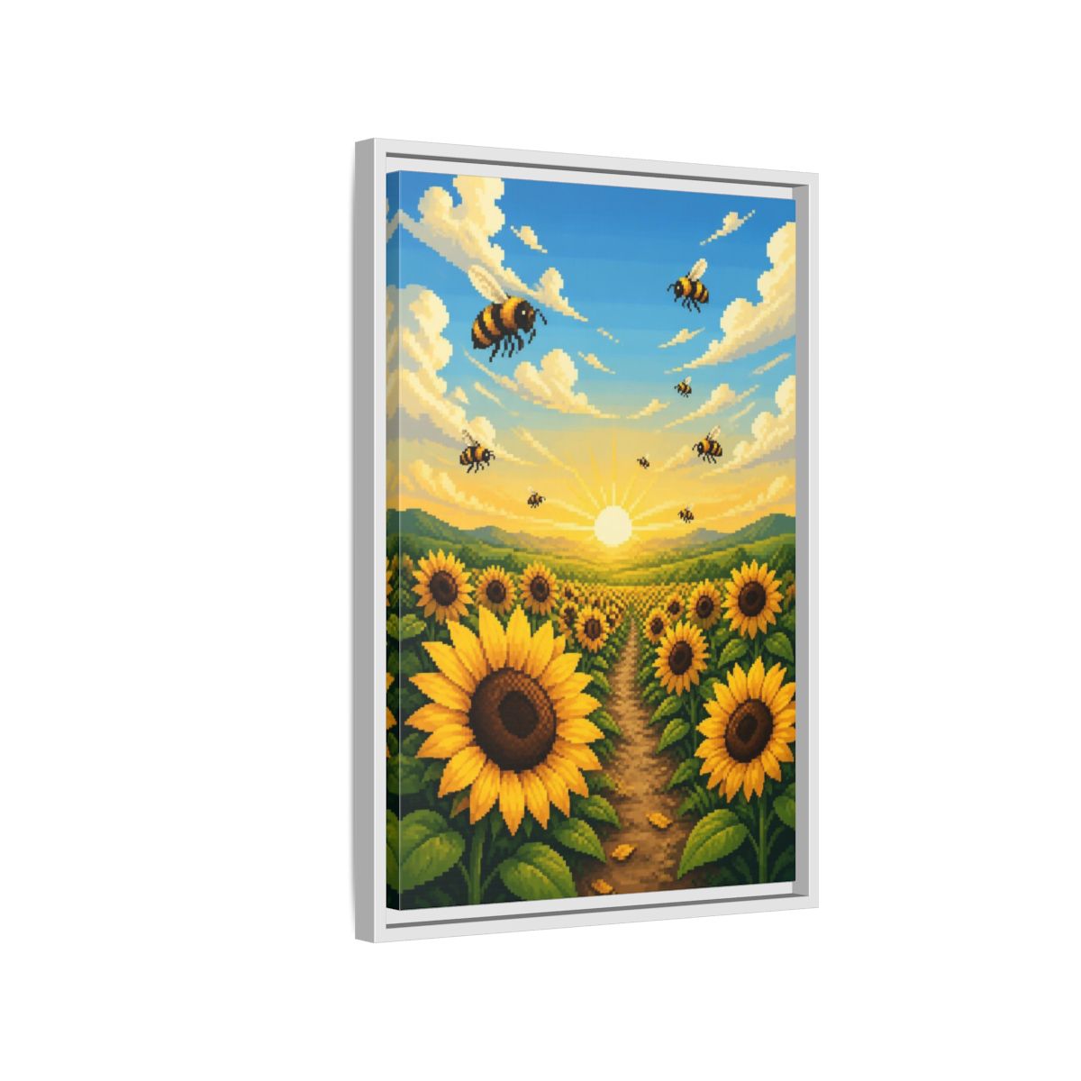 Side Mockup 1. Kids Sunflower Field shown as framed canvas print