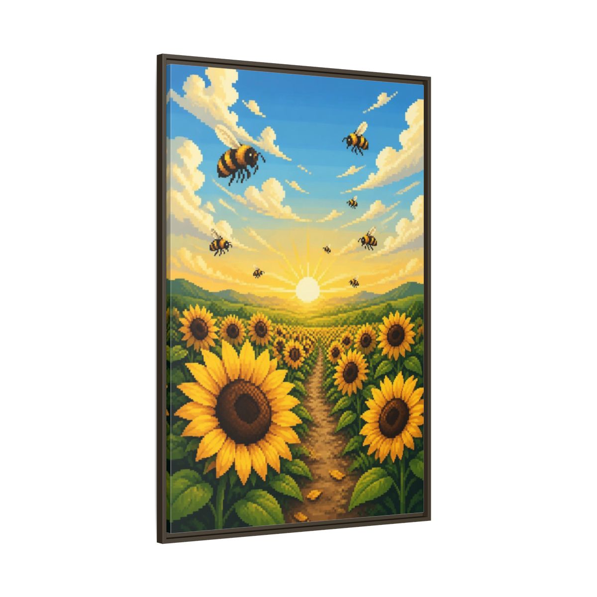 Side Mockup 8. Kids Sunflower Field shown as framed canvas print