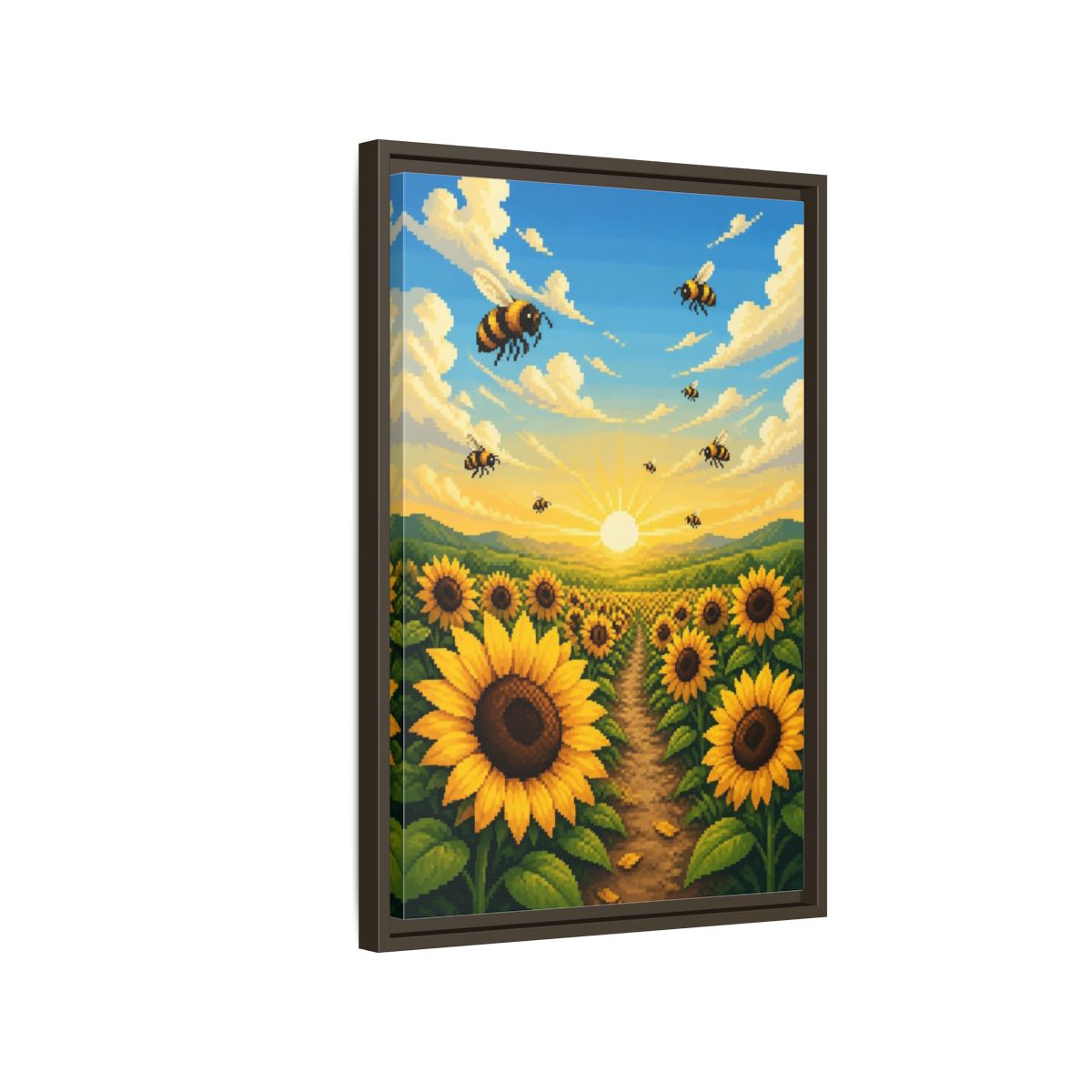Side Mockup 2. Kids Sunflower Field shown as framed canvas print