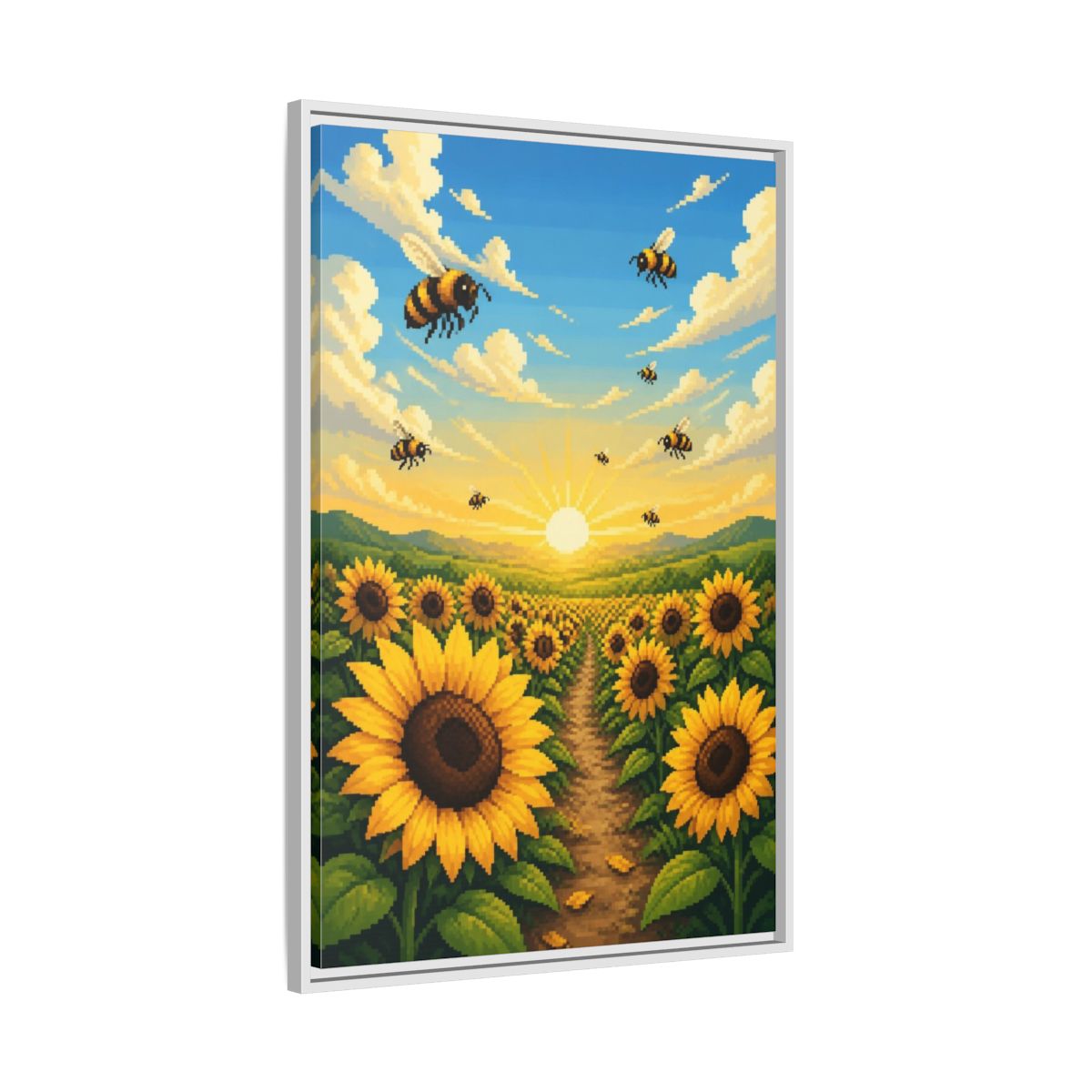 Side Mockup 9. Kids Sunflower Field shown as framed canvas print