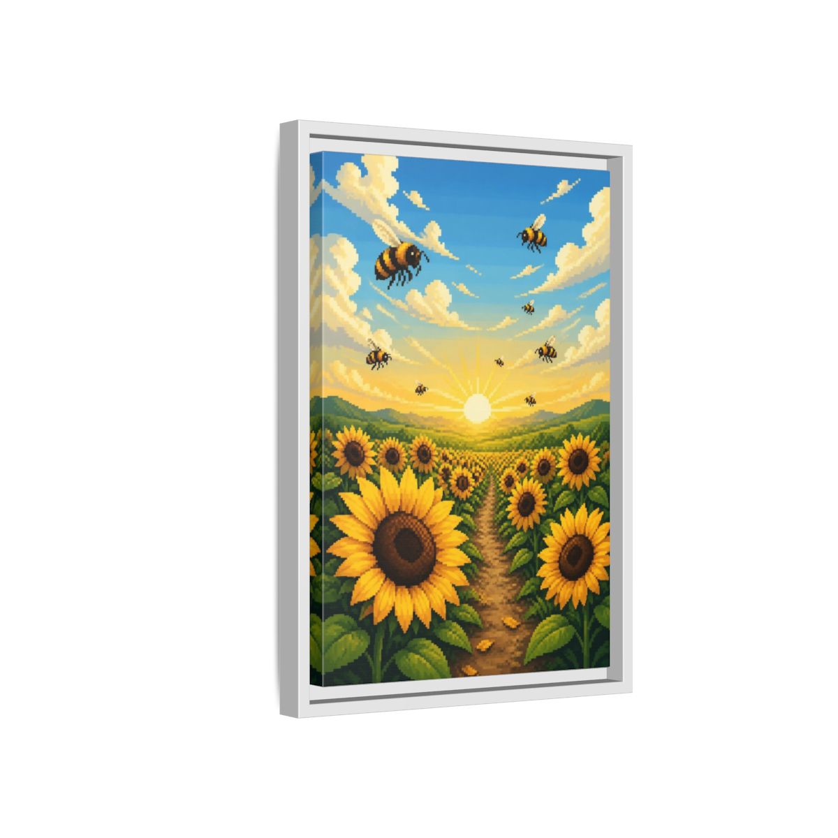 Side Mockup 4. Kids Sunflower Field shown as framed canvas print