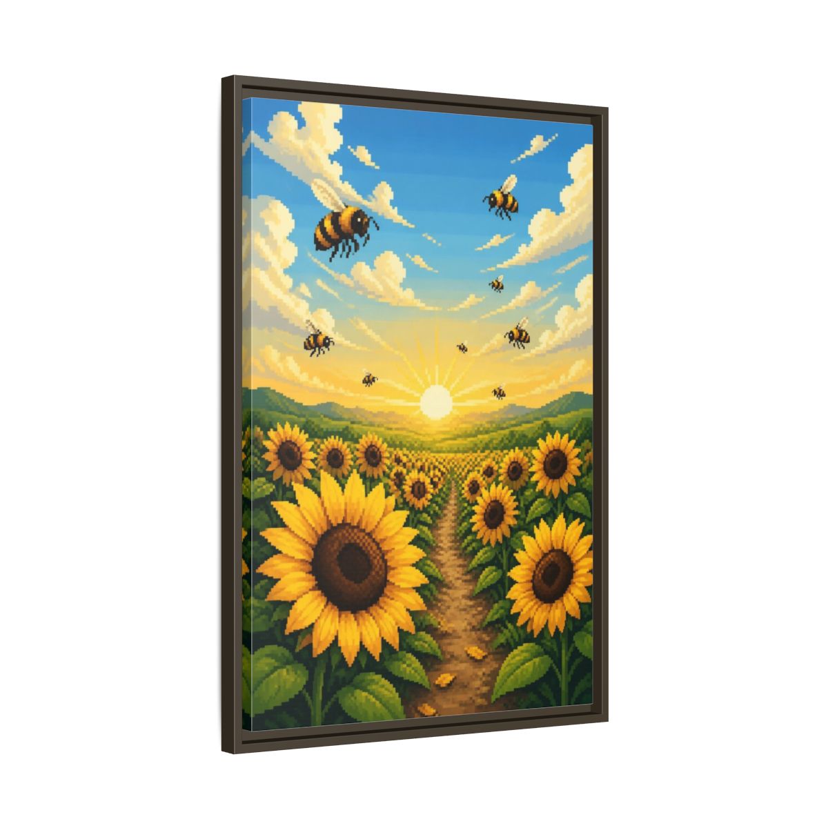 Side Mockup 11. Kids Sunflower Field shown as framed canvas print