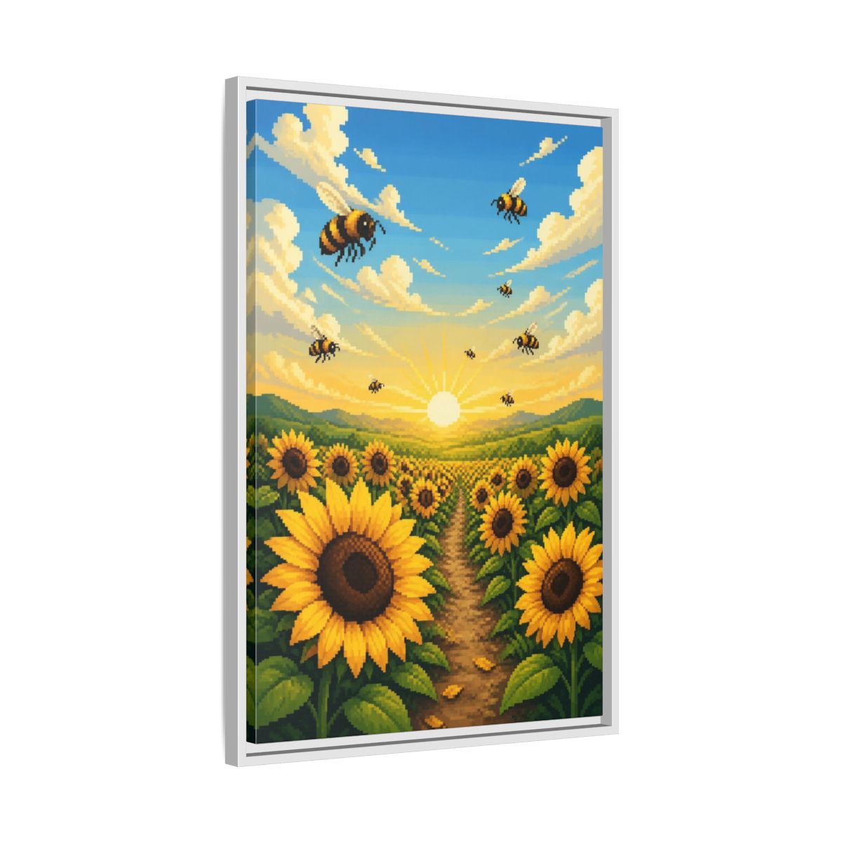 Side Mockup 10. Kids Sunflower Field shown as framed canvas print