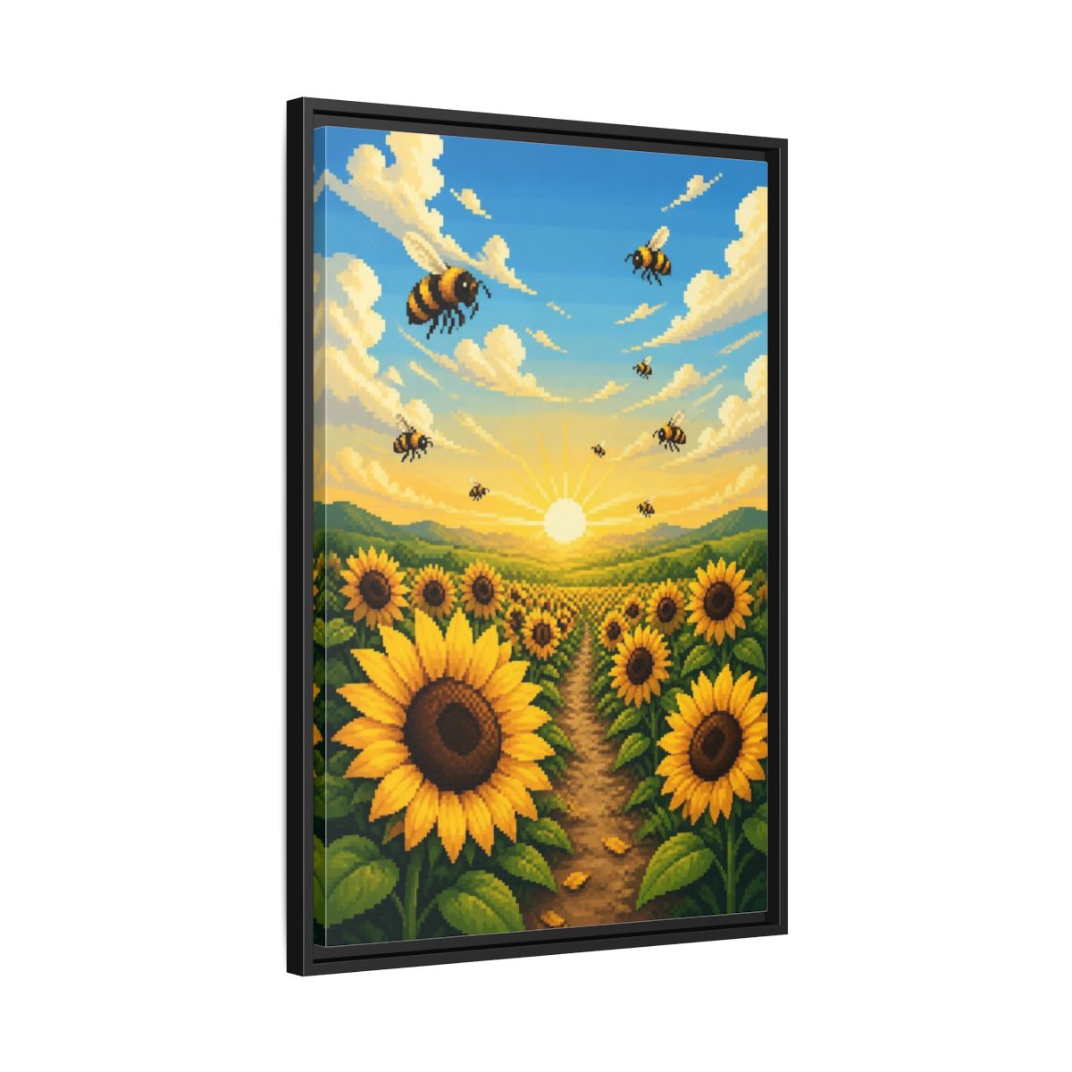 Side Mockup 14. Kids Sunflower Field shown as framed canvas print