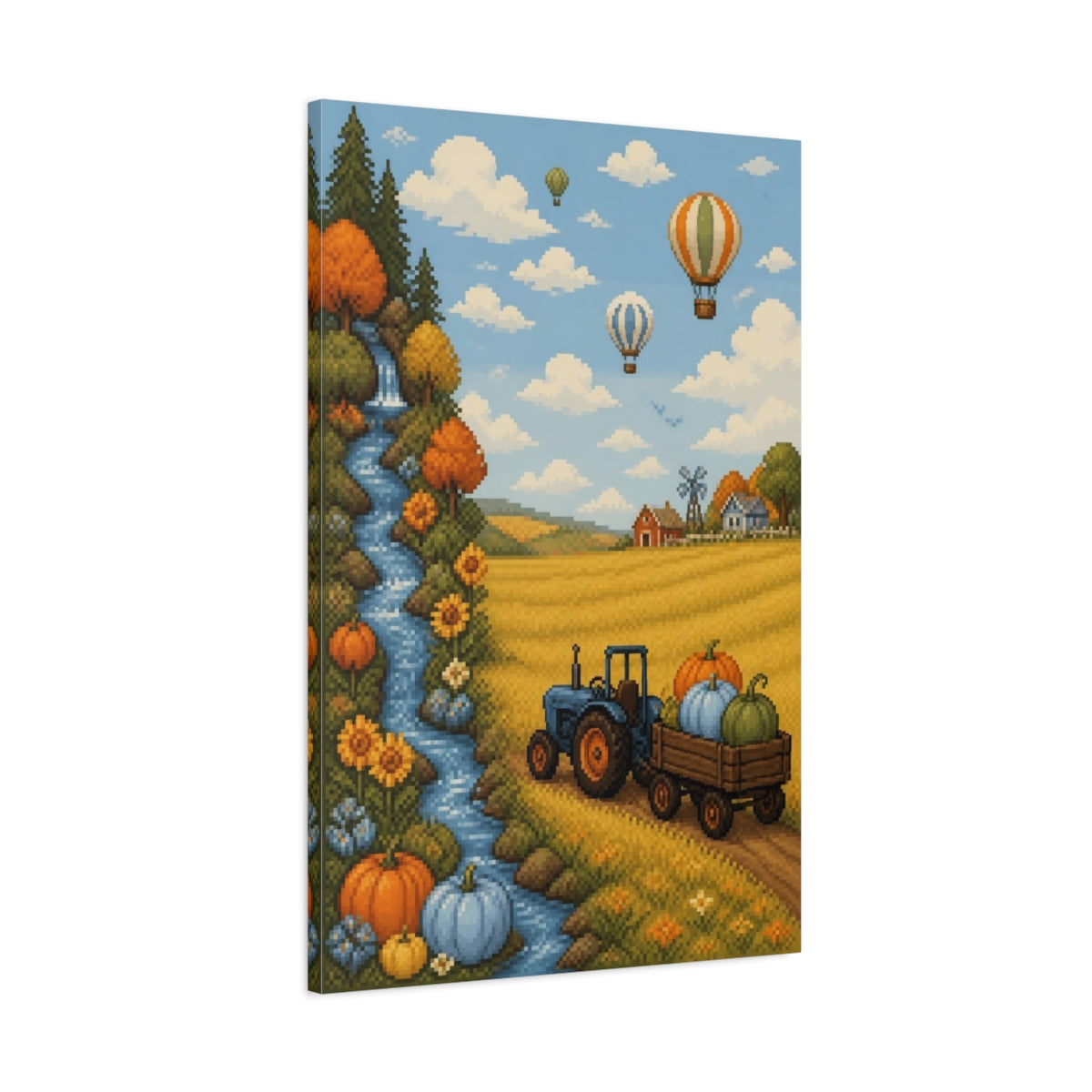 Main Mockup. Kids Tractor Pumpkin Scene shown as canvas print