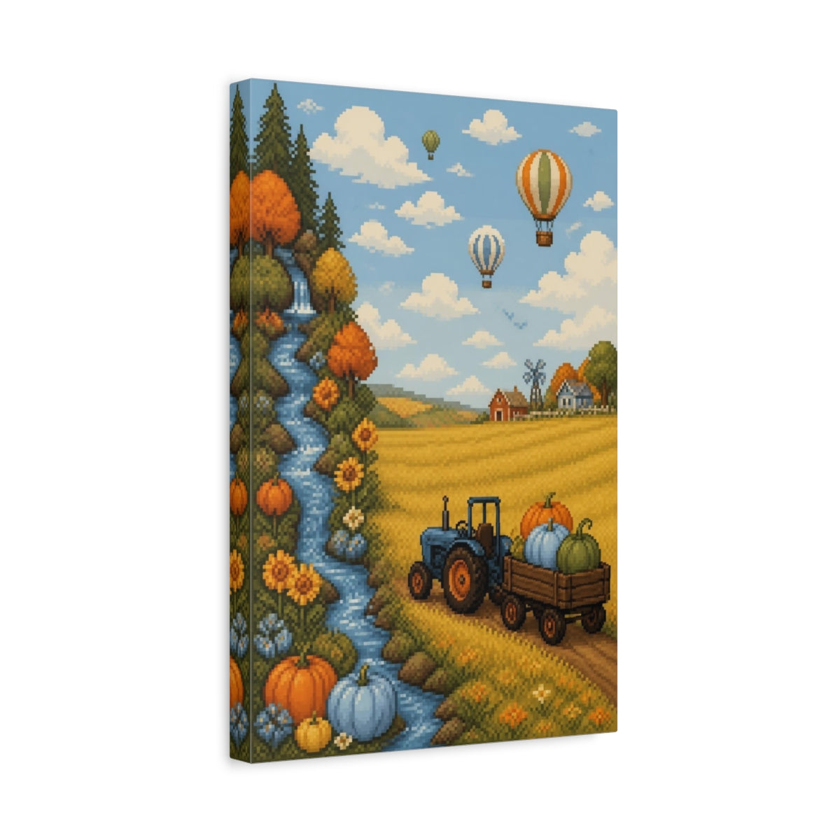 Side Mockup 4. Kids Tractor Pumpkin Scene shown as canvas print