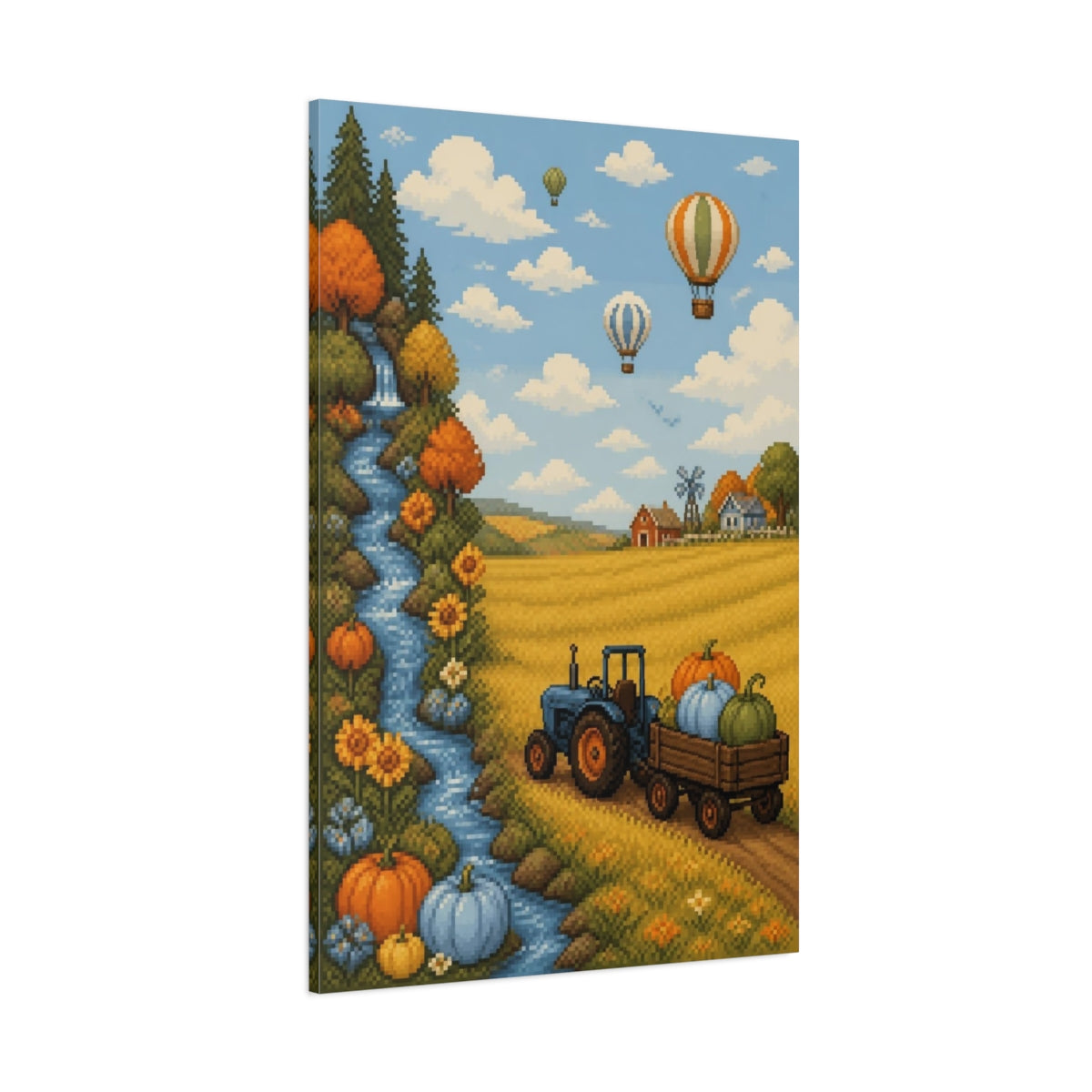 Side Mockup 1. Kids Tractor Pumpkin Scene shown as canvas print