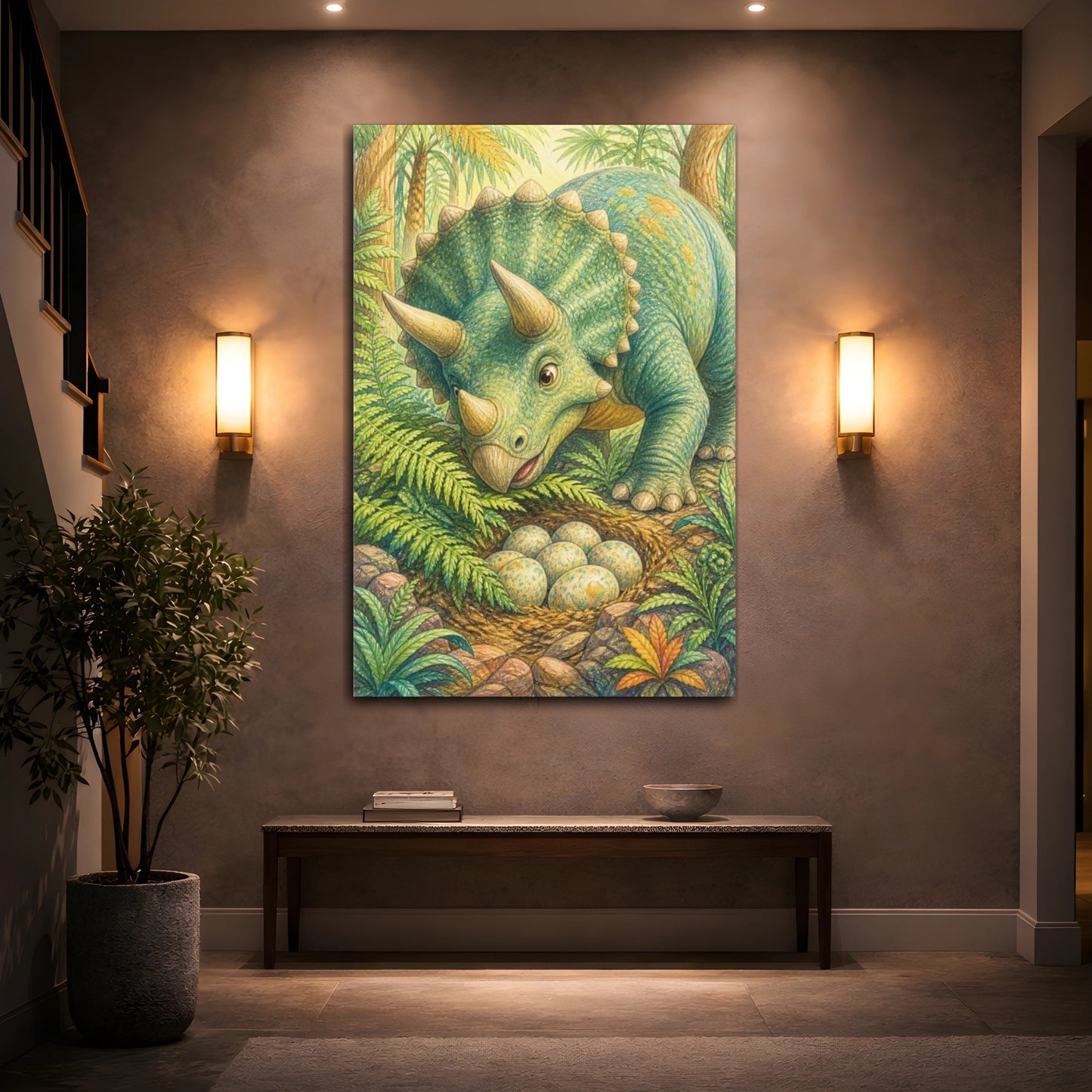 Mockup 2. Kids Triceratops Nest shown as canvas print