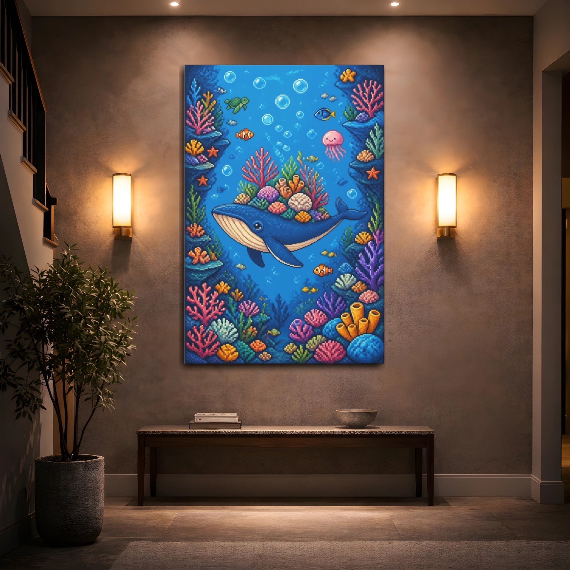 Mockup 2. Kids Whale Coral Garden shown as canvas print