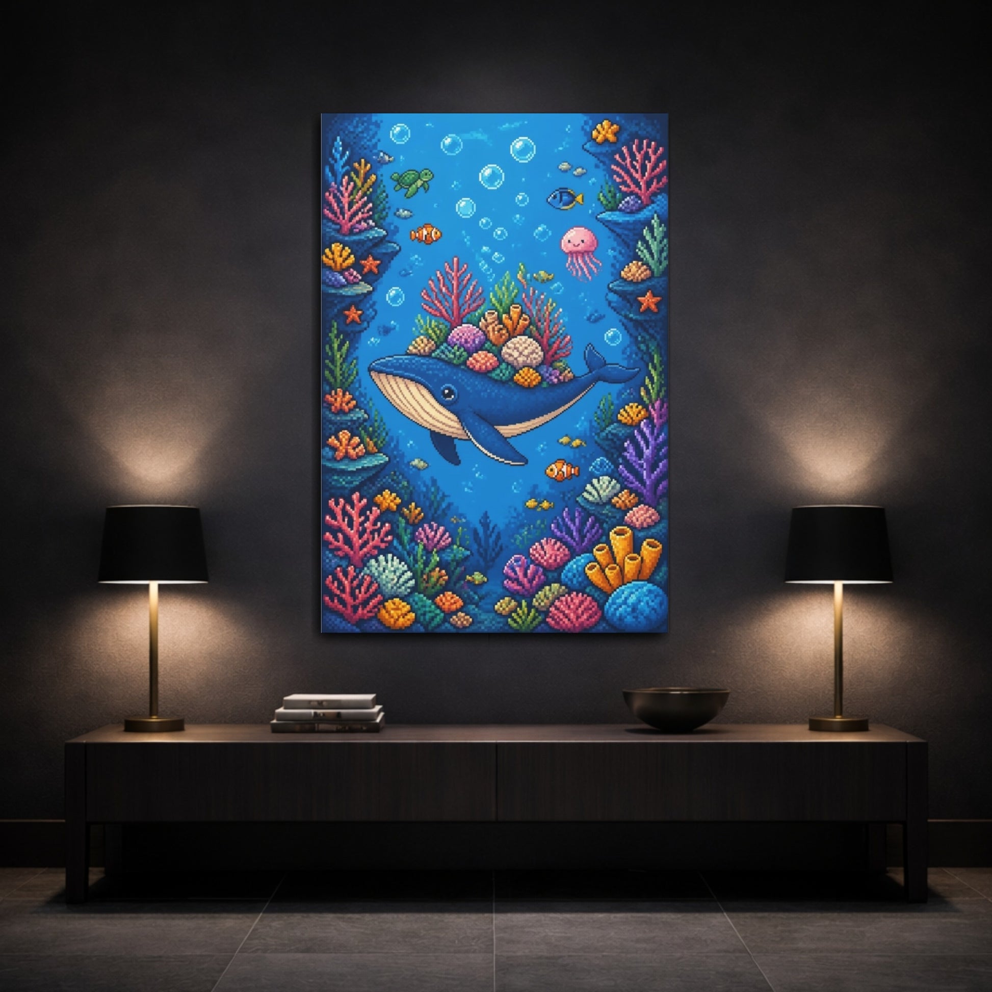 Mockup 3. Kids Whale Coral Garden shown as canvas print