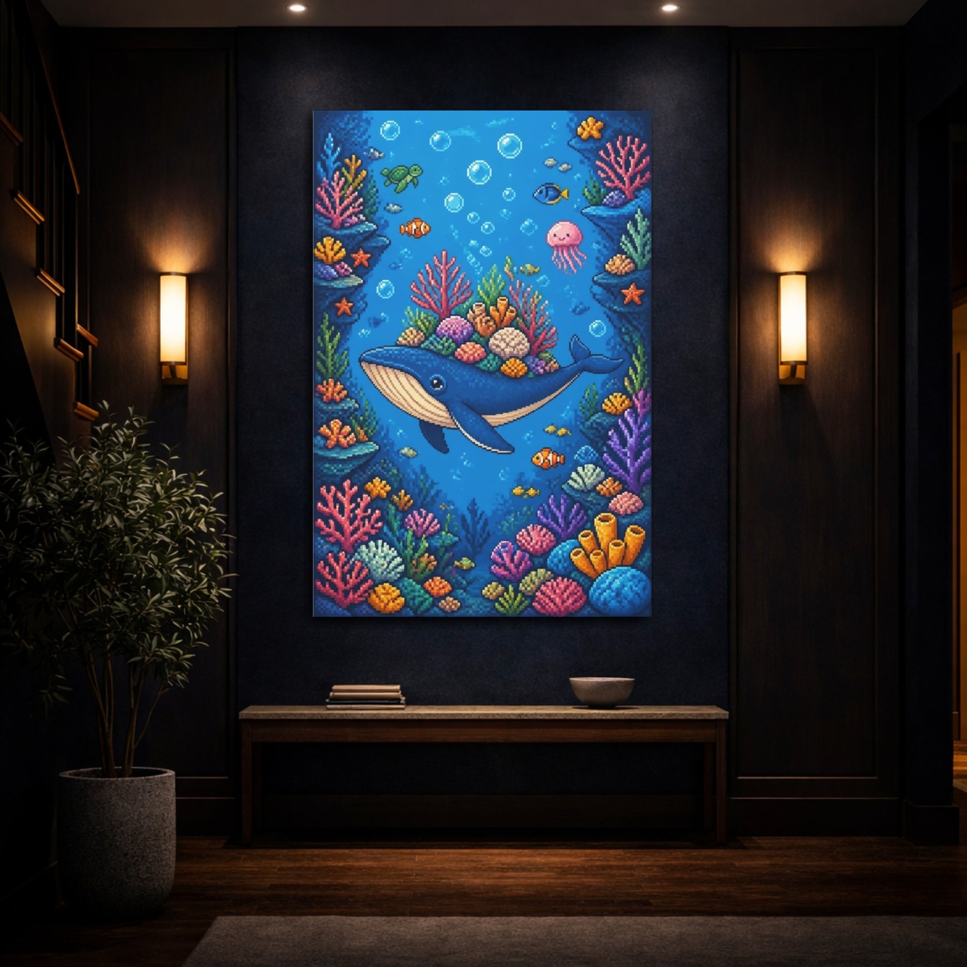 Mockup 4. Kids Whale Coral Garden shown as canvas print