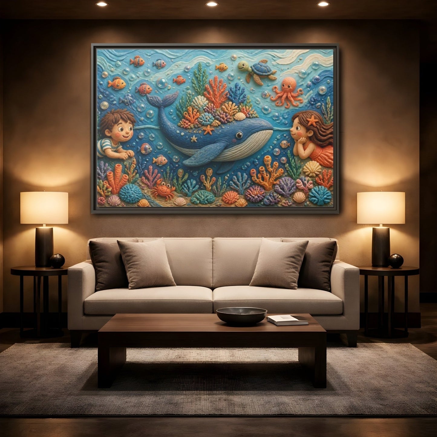 Kids Whale Garden Framed Canvas Print – Room, Playroom Wall - YesArtYes