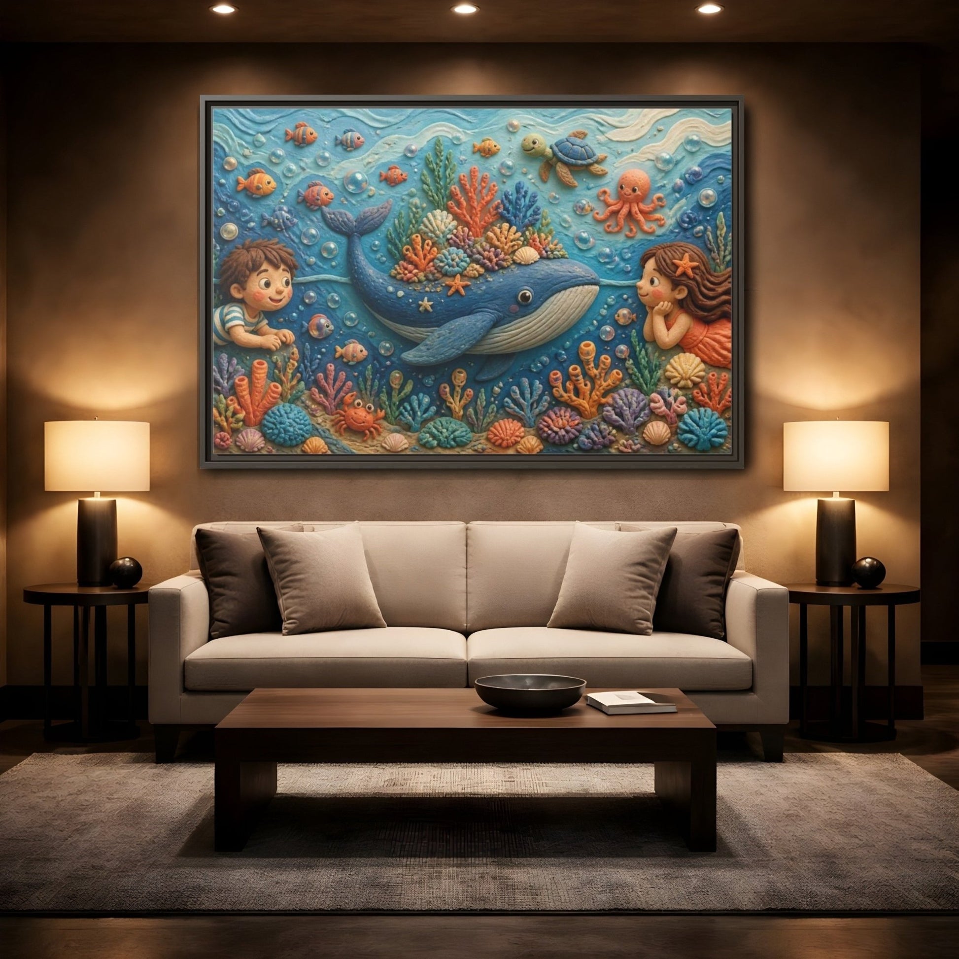 Kids Whale Garden Framed Canvas Print – Room, Playroom Wall - YesArtYes