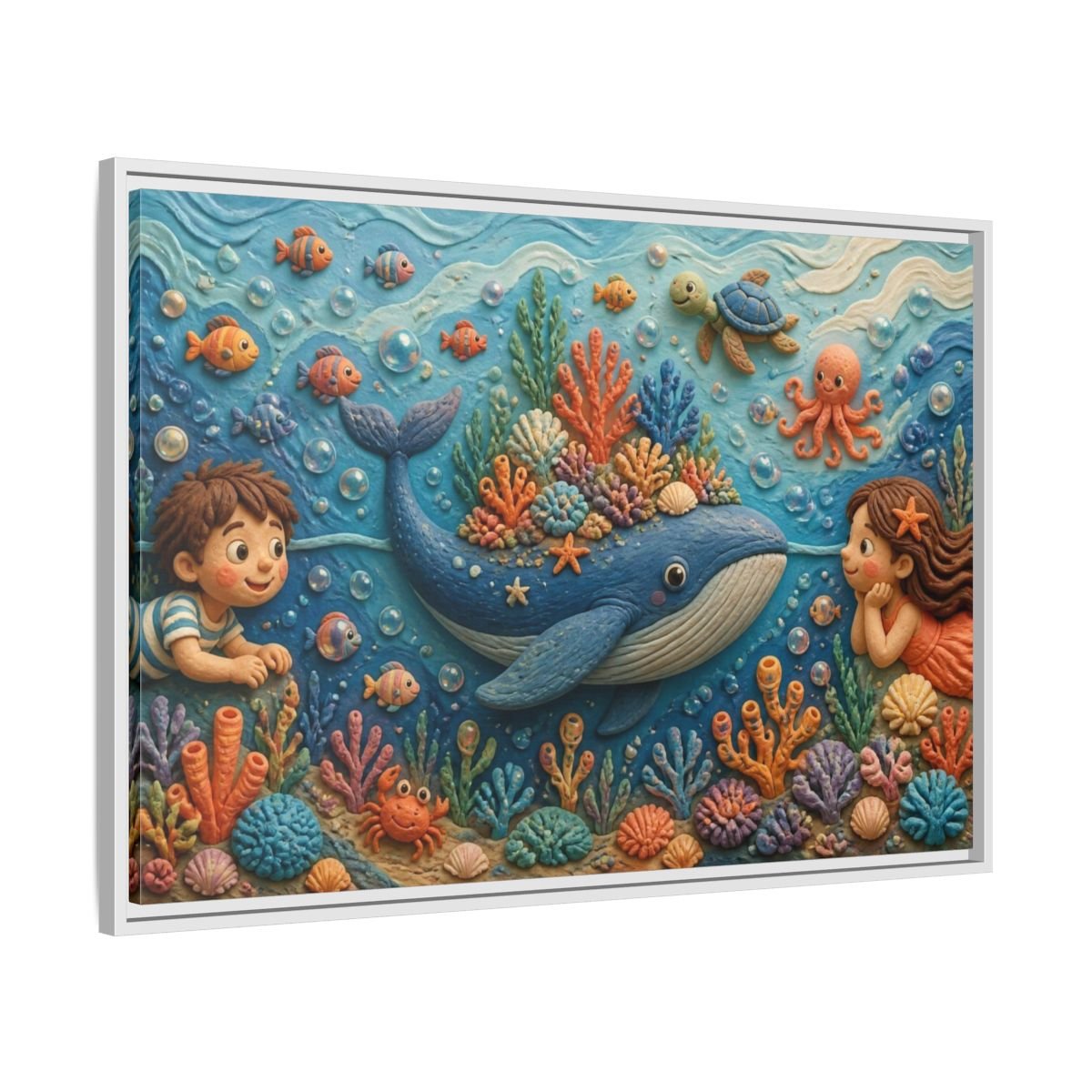 Kids Whale Garden Framed Canvas Print – Room, Playroom Wall - YesArtYes