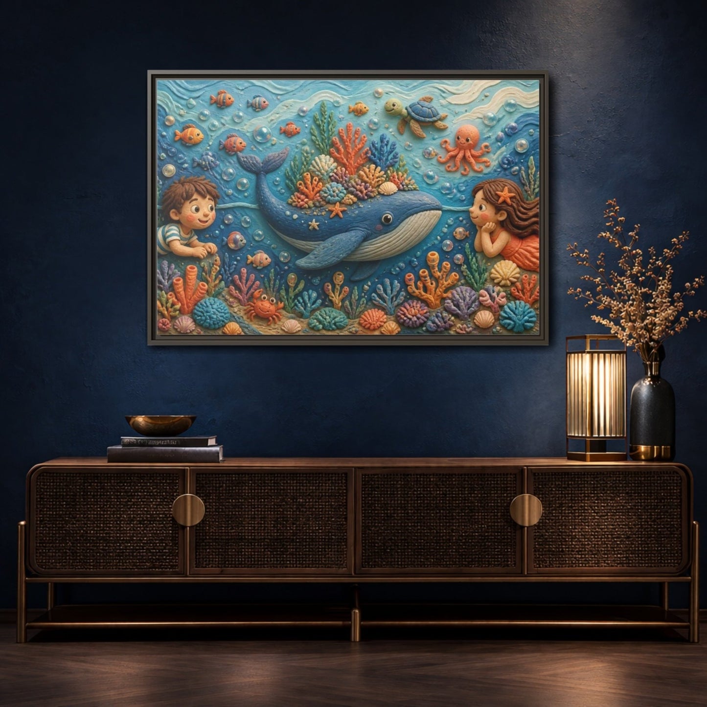 Kids Whale Garden Framed Canvas Print – Room, Playroom Wall - YesArtYes